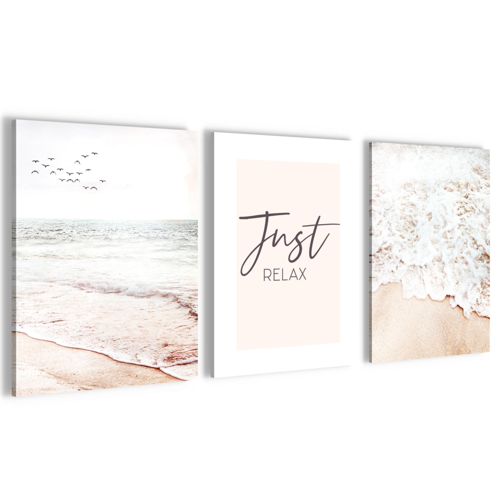 Novart Wandbild Wandbild Relax Meer Entspannung Bilder Set AUFHÄNGFERTIG, Just Relax