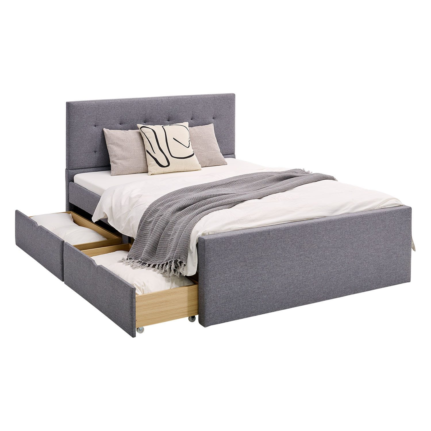 Homestyle4u Bettschubkasten Unterbettkommode 2er Set mit Rollen Bettschublade BHT 99x21x42,5 Grau (2er Set, 2x Bettkasten), B/H/T 99 x 26 x 43 cm, Stauraum