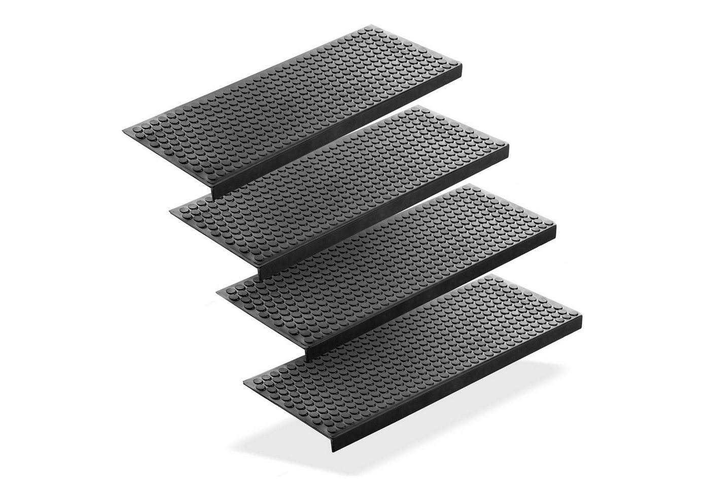 BigDean Stufenmatte 4 Stück Treppenstufenmatten aus Gummi 75 x 25 cm Anti Rutsch, Eckig, Höhe: 3 mm, Outdoor geeignet, Antirutsch, Witterungsbeständig, Easy Clean