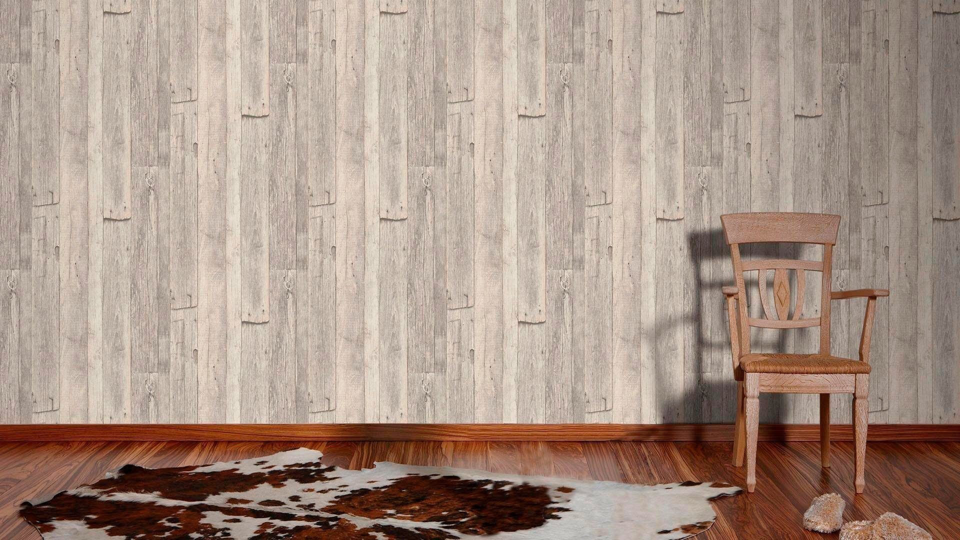 Holz, strukturiert matt leicht Best walls Wood`n of Stone Holzoptik grau Tapete living Edition, Vliestapete 2nd