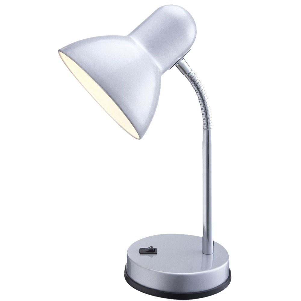 etc-shop Schreibtischlampe, nicht BASIC silber Leuchtmittel Kunststoff Tischleuchte Metall - inklusive, Praktische