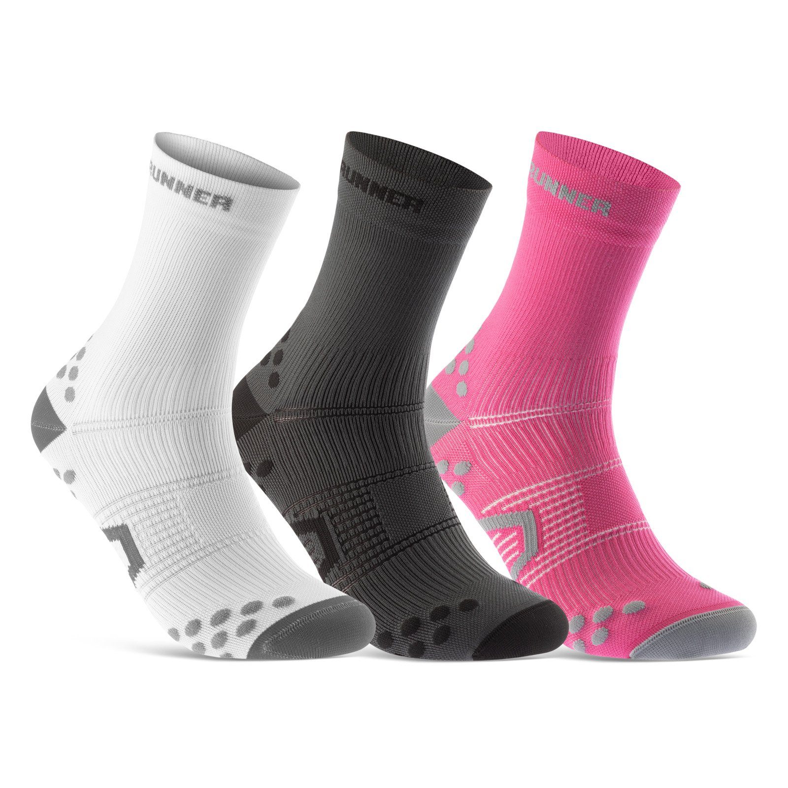 Running Damen 50201P 39-42) Laufsocken Socks für WP & Atmungsaktive Sportsocken Laufsocken 3-Paar, sockenkauf24 (Weiß/Anthrazit/Pink, Herren
