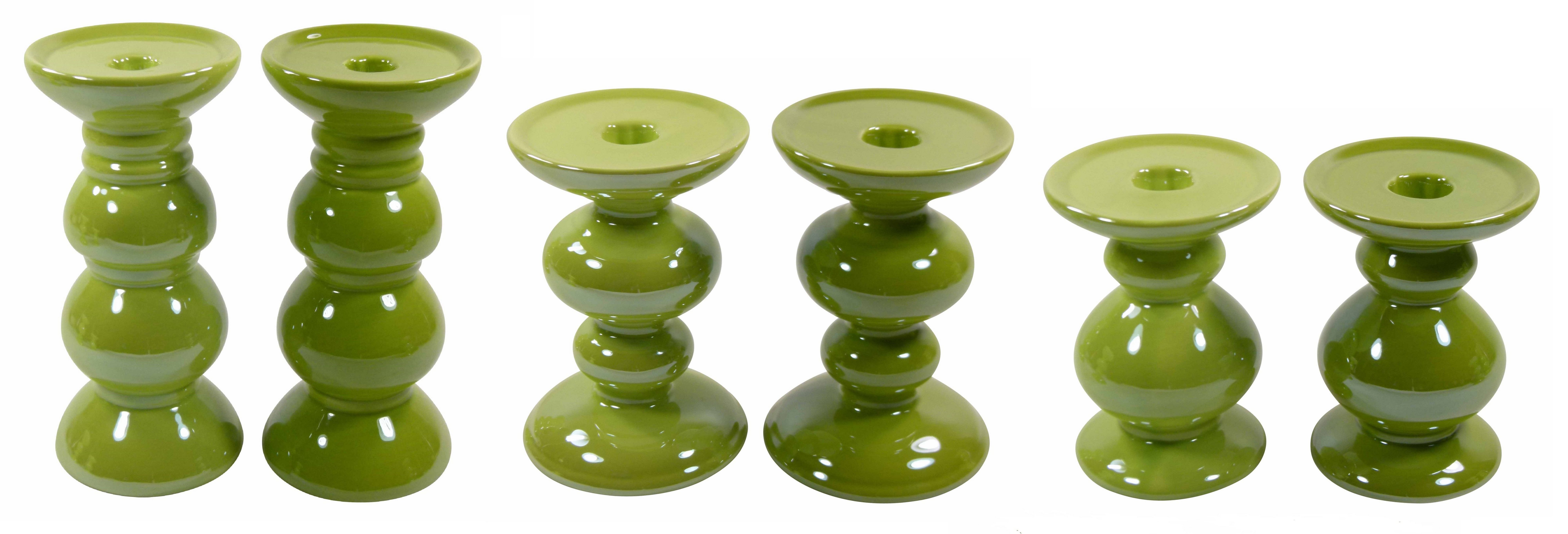 GlasArt Kerzenhalter 2er Set Keramik-Kerzenhalter Säulenform drei Größen 12cm-20cm, hell- und dunkelgrün, Sommer Frühling (Dekoset, 2 St., 2er-Set), Aus Keramik