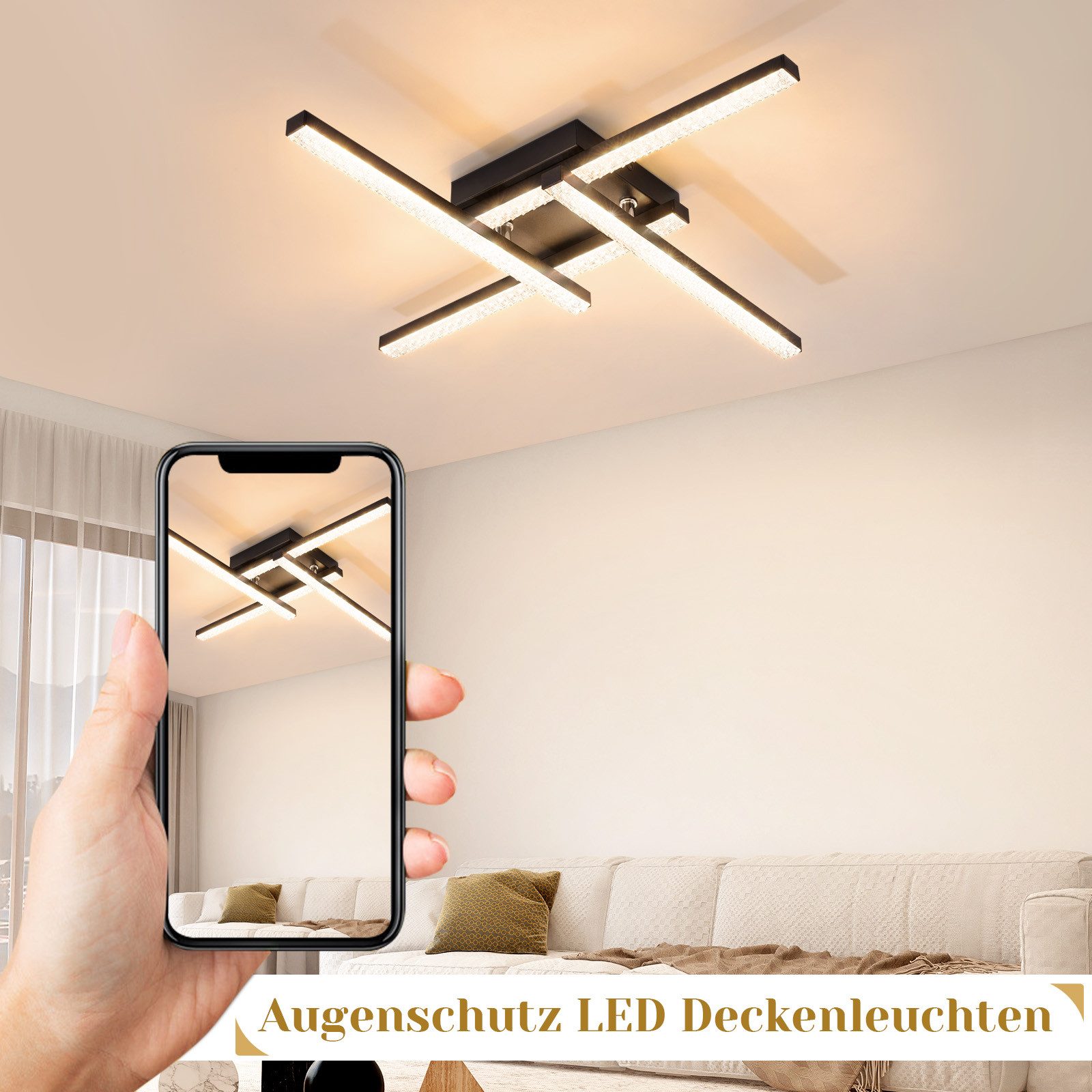 Nettlife LED Deckenleuchte Wohnzimmer Schwarz Kristall günstig online kaufen