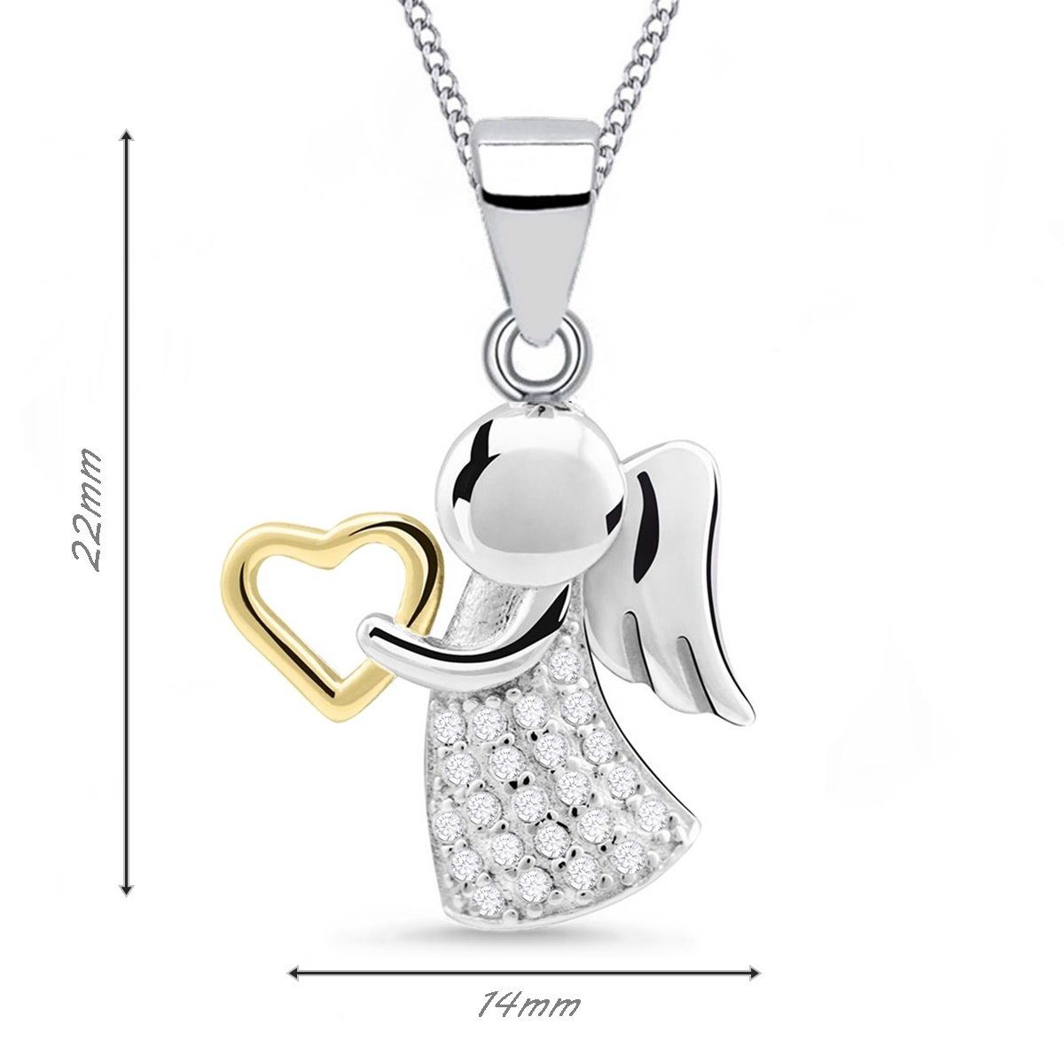 Goldene Hufeisen Kette mit Anhänger Schutzengel Herz Zirkonia Halskette 925 Sterling Silber Damen Mädchen (2-tlg, inkl. Etui), Rhodiniert, Schmuck Geschenk, mit – Bild 5 von 5