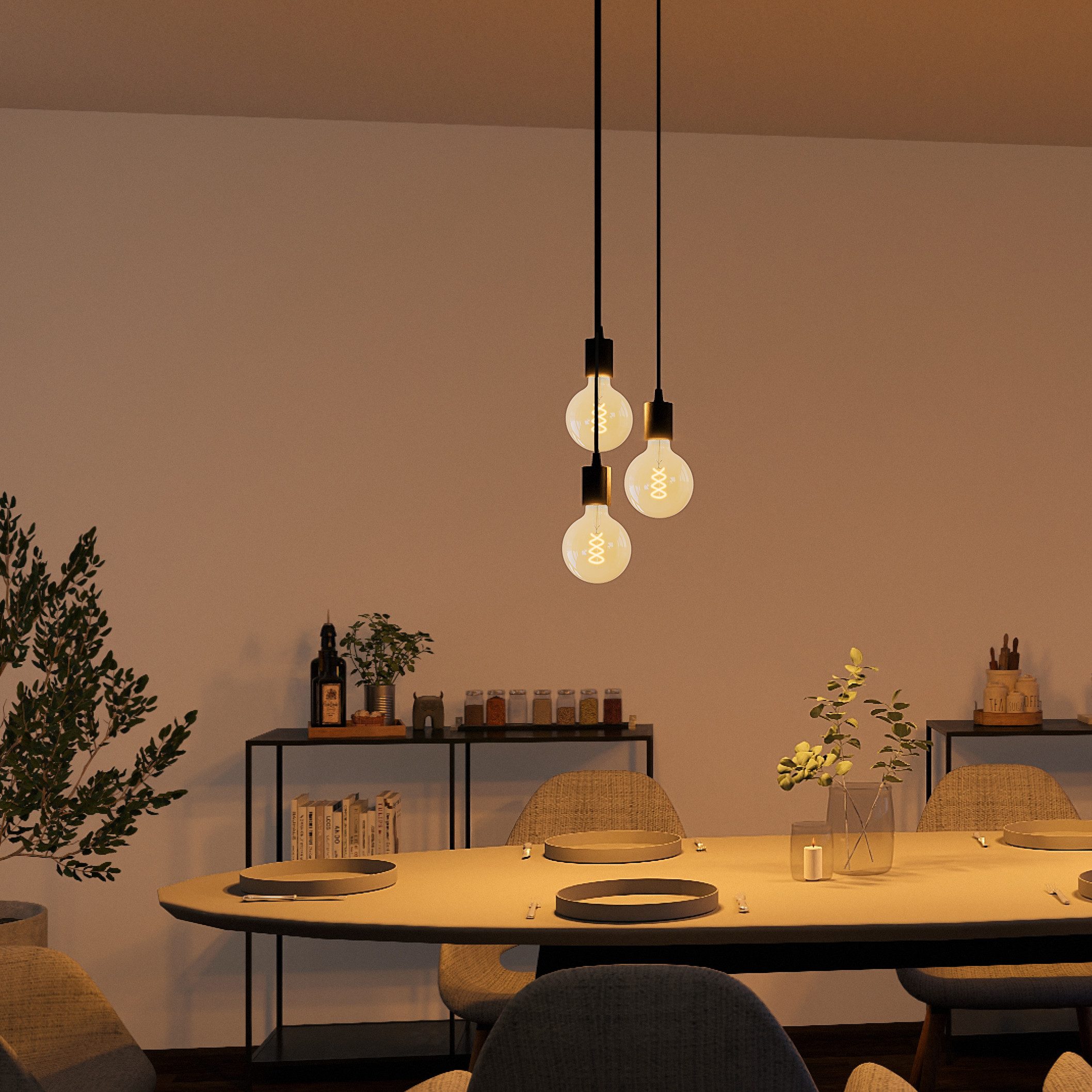 SSC-LUXon LED-Hängeleuchte PARU Pendelleuchte 3er mit E27 GlobeXL LED extra warmweiß 3W, Extra Warmweiß