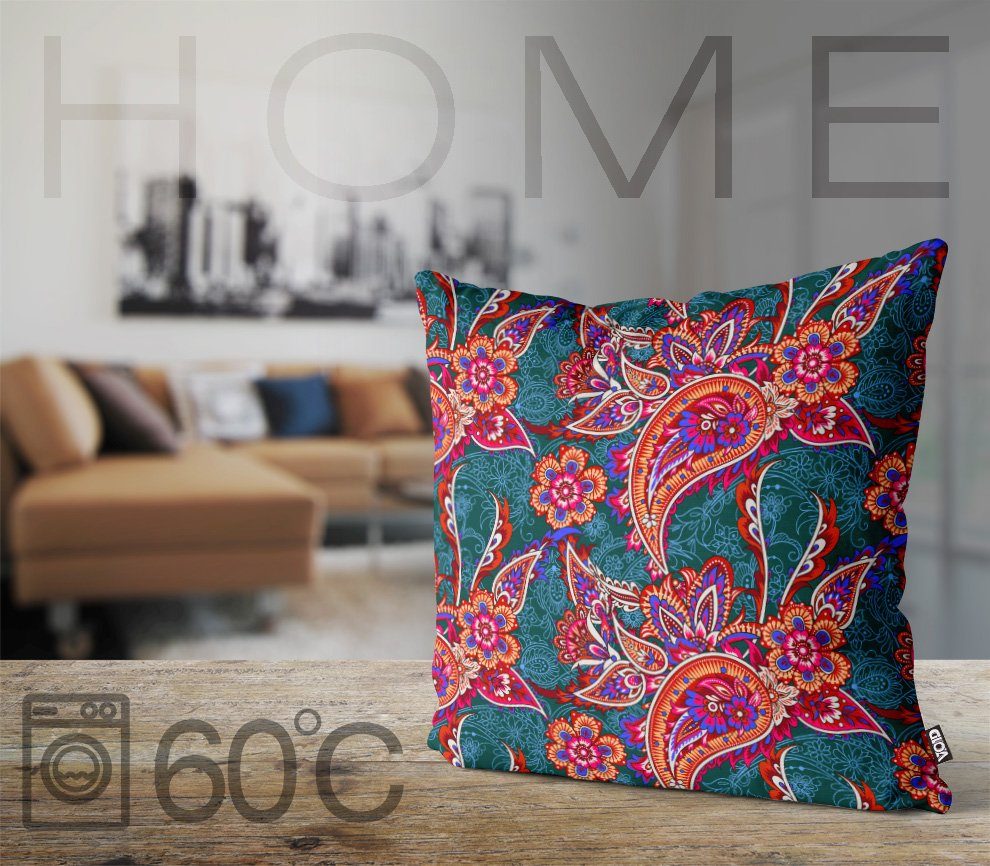 Blumen-Muster (1 Safari Ornament VOID Sofa-Kissen Stück), Indien Kissenbezug, Afri grafisch orientalisch floral indisch Asien Orient traditionell Ur-Wald Paisley Dschungel