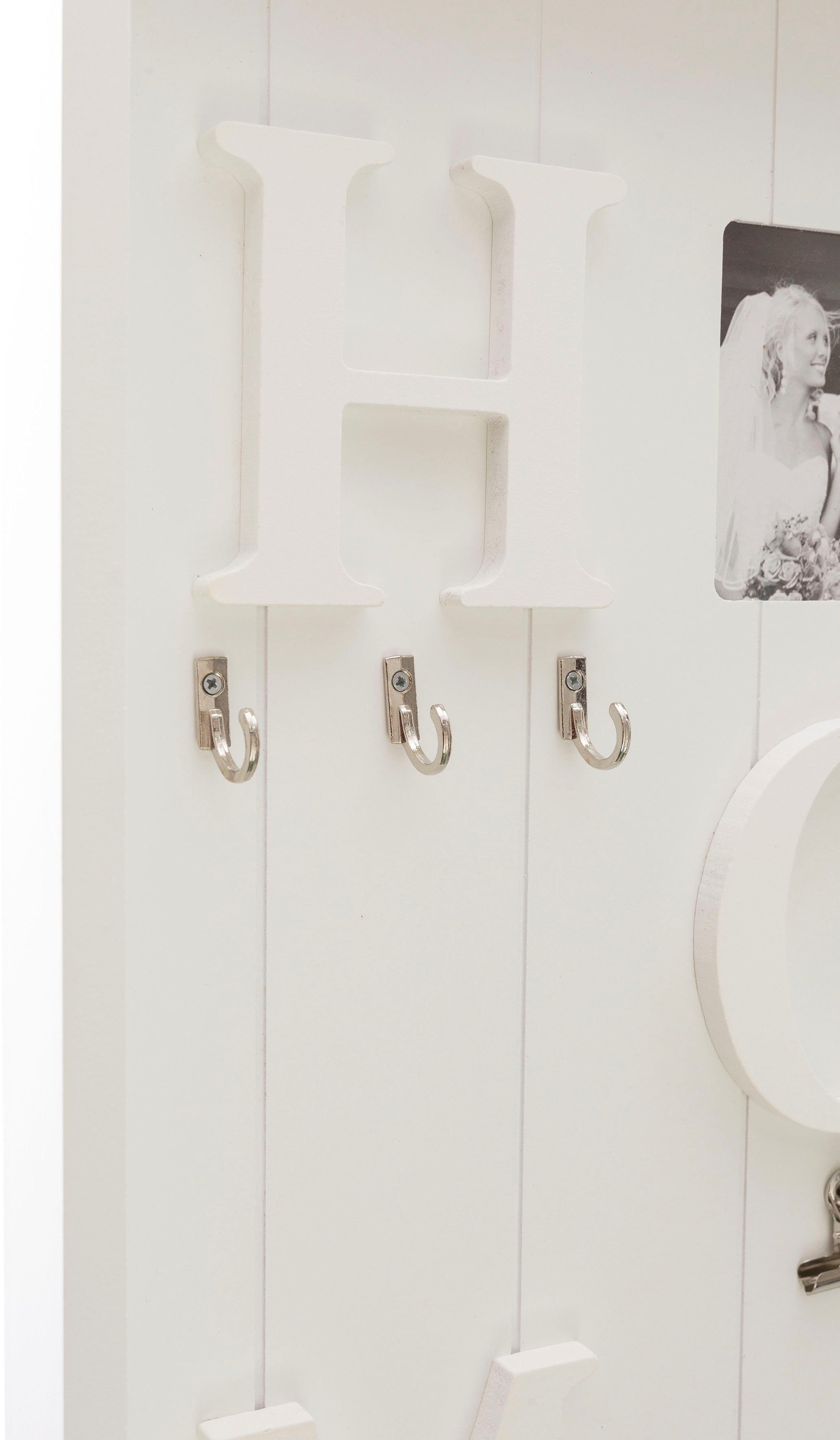 Myflair Möbel & Accessoires Memoboard Valerina, weiß, Schlüsselbrett, mit Klemmen & Haken, mit Schriftzug