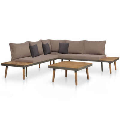 Merax Gartenlounge-Set, (4-tlg), Gartenmöbel-Set aus Stahl und Akazienholz mit 2 Auflagen, für 5 Personen, Lounge Gruppe mit Tisch, Balkonmöbel Set