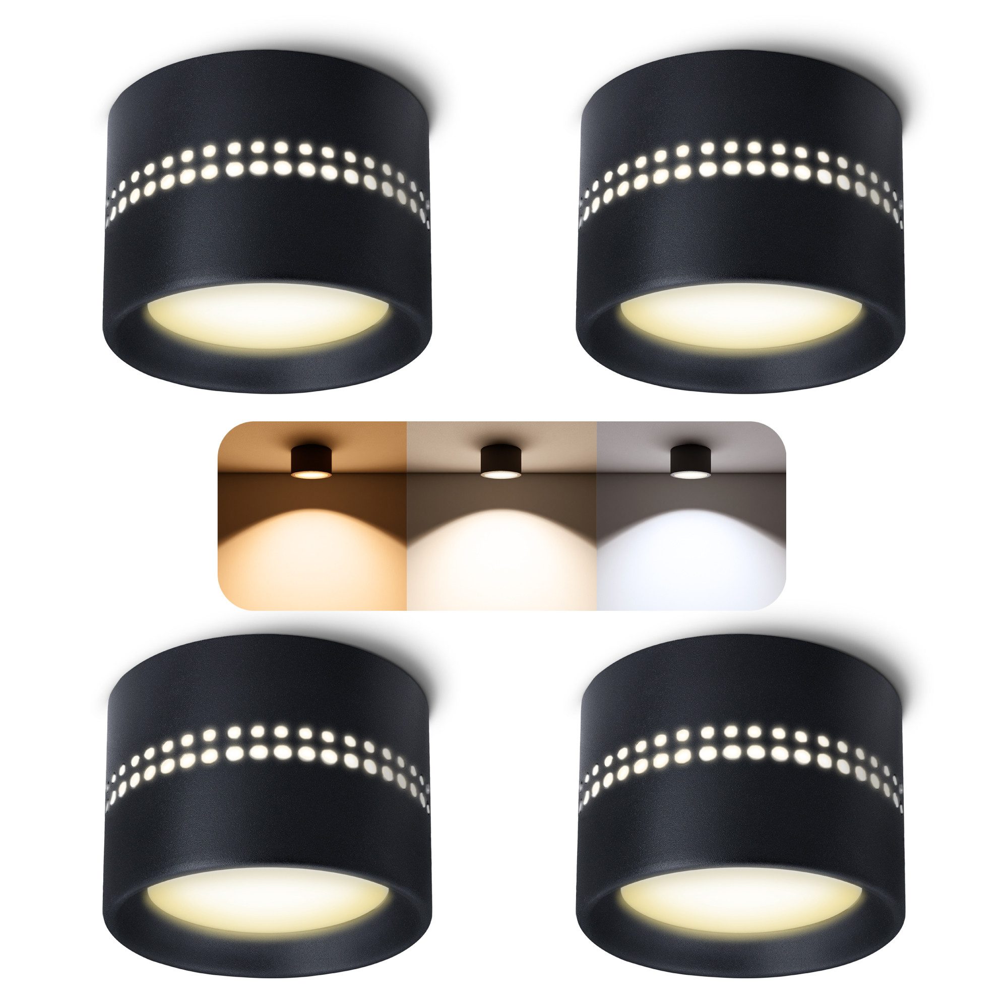 SSC-LUXon LED Aufbaustrahler ALAPI Deckenlampe GX53 LED dimmbar Lichtfarbe warm / neutral / kalt, Neutralweiß, Warmweiß, Tageslichtweiß