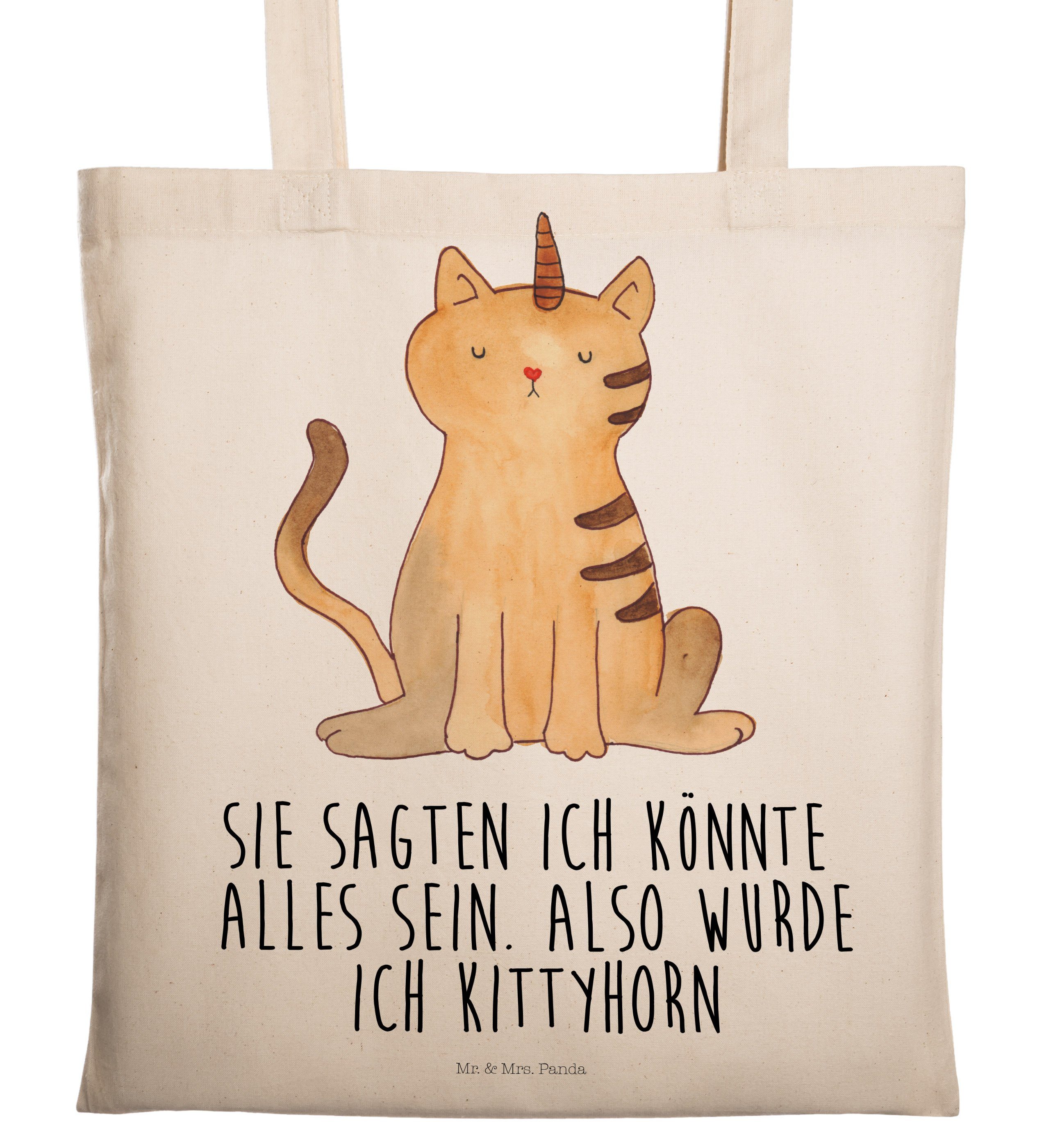 & - Einhorn (1-tlg) Panda Geschenk, Uni Tragetasche Mrs. Jutebeutel, - Einhornkatze, Katze Transparent Mr.
