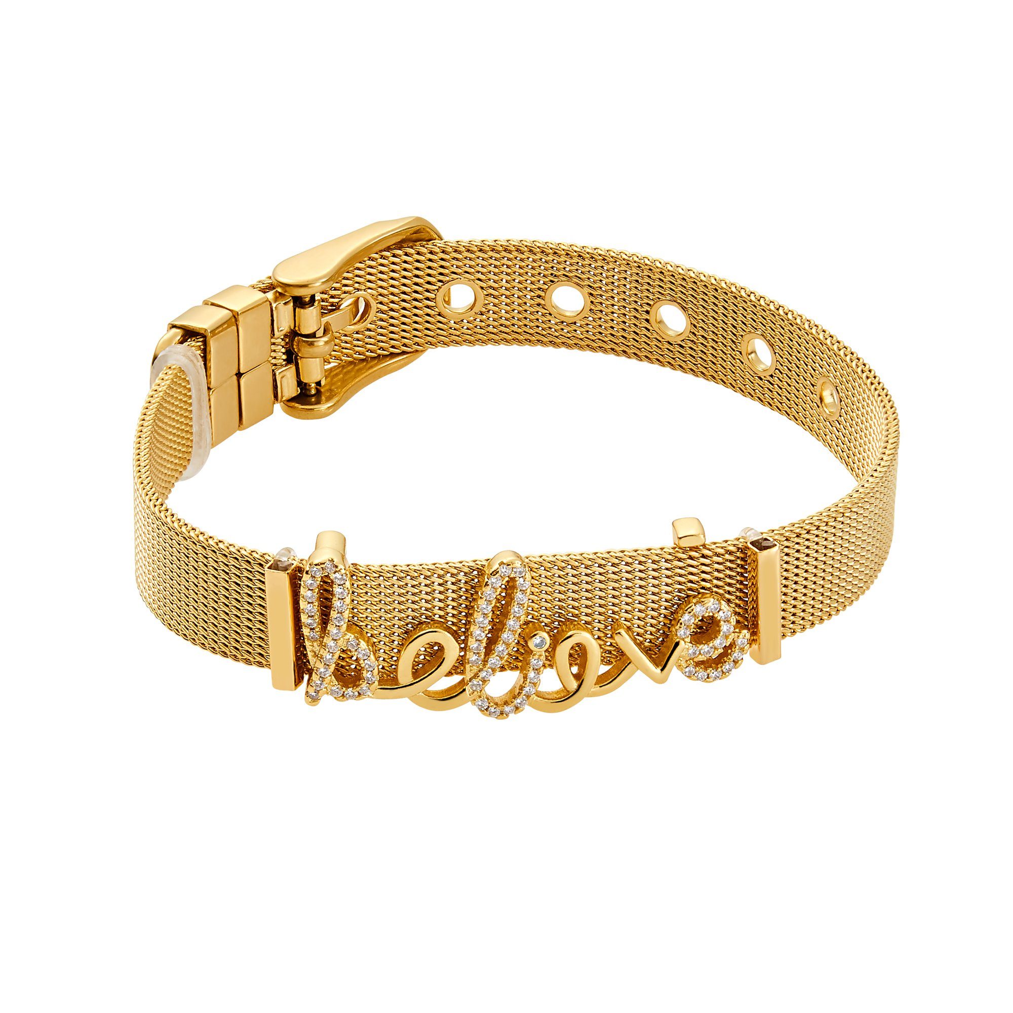 inkl. Geschenkverpackung), austauschbar Armband goldfarben Charms Believe (Armband, poliert Armband Mesh sind Heideman