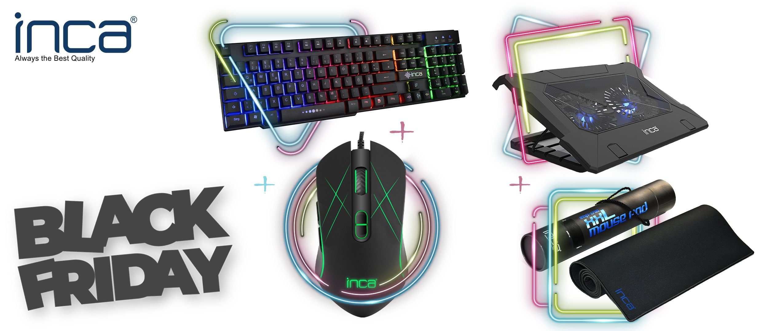 INCA Gaming Mauspad Gaming Komplet-Set Beginner Gaming Tastatur Mauspad Maus & Kühler (4-St)