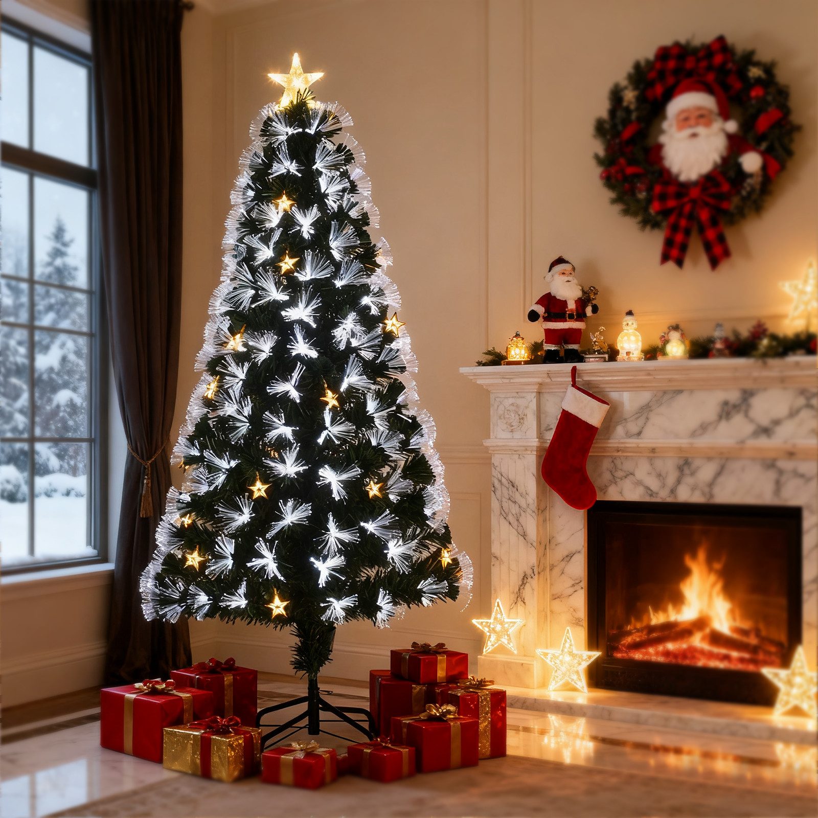 LETGOSPT Künstlicher Weihnachtsbaum Künstlicher Weihnachtsbaum für Zuhause, 90 cm mit 10 LED-Sternlichtern, 90 Zweige, Perfekt für Tisch, Fensterbank & Mini-Deko