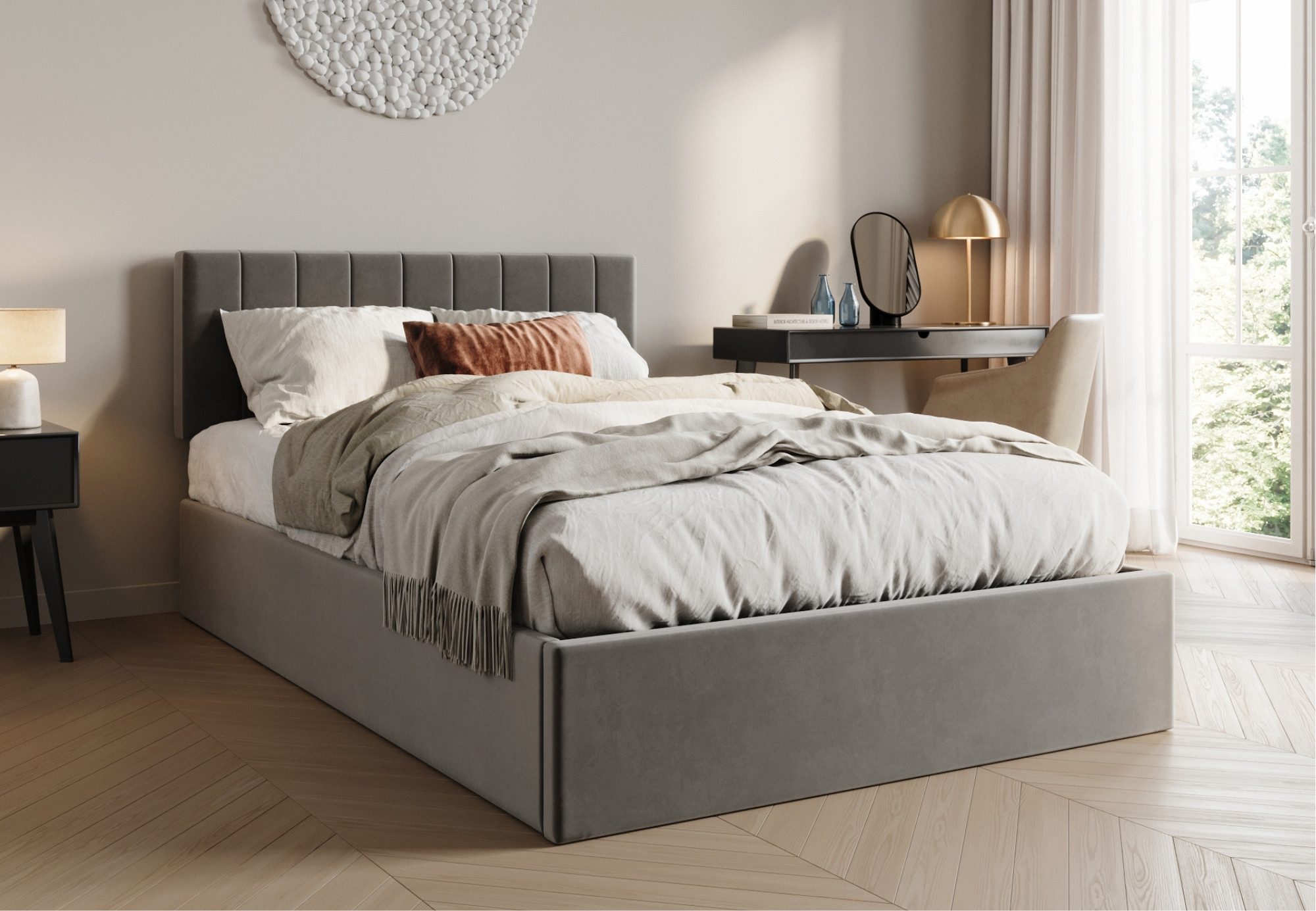 Home Collective Polsterbett mit Stauraum und Lattenrost Doppelbett Gepolstertes Bett, hydraulischer Bettkasten Kopfteil verstellbar 140x200 samt dunkelgrau