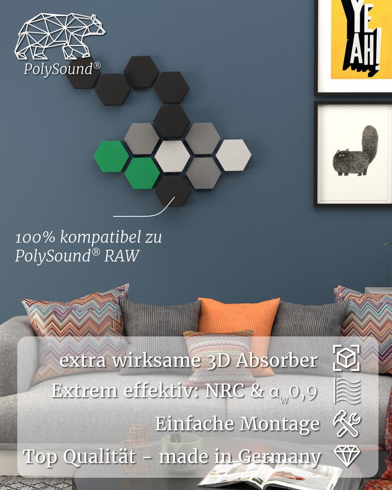 Thumbnail - PolySound Dekorpaneele PolySound® ECO Akustikpaneele selbstklebend - Extra schalldämmend