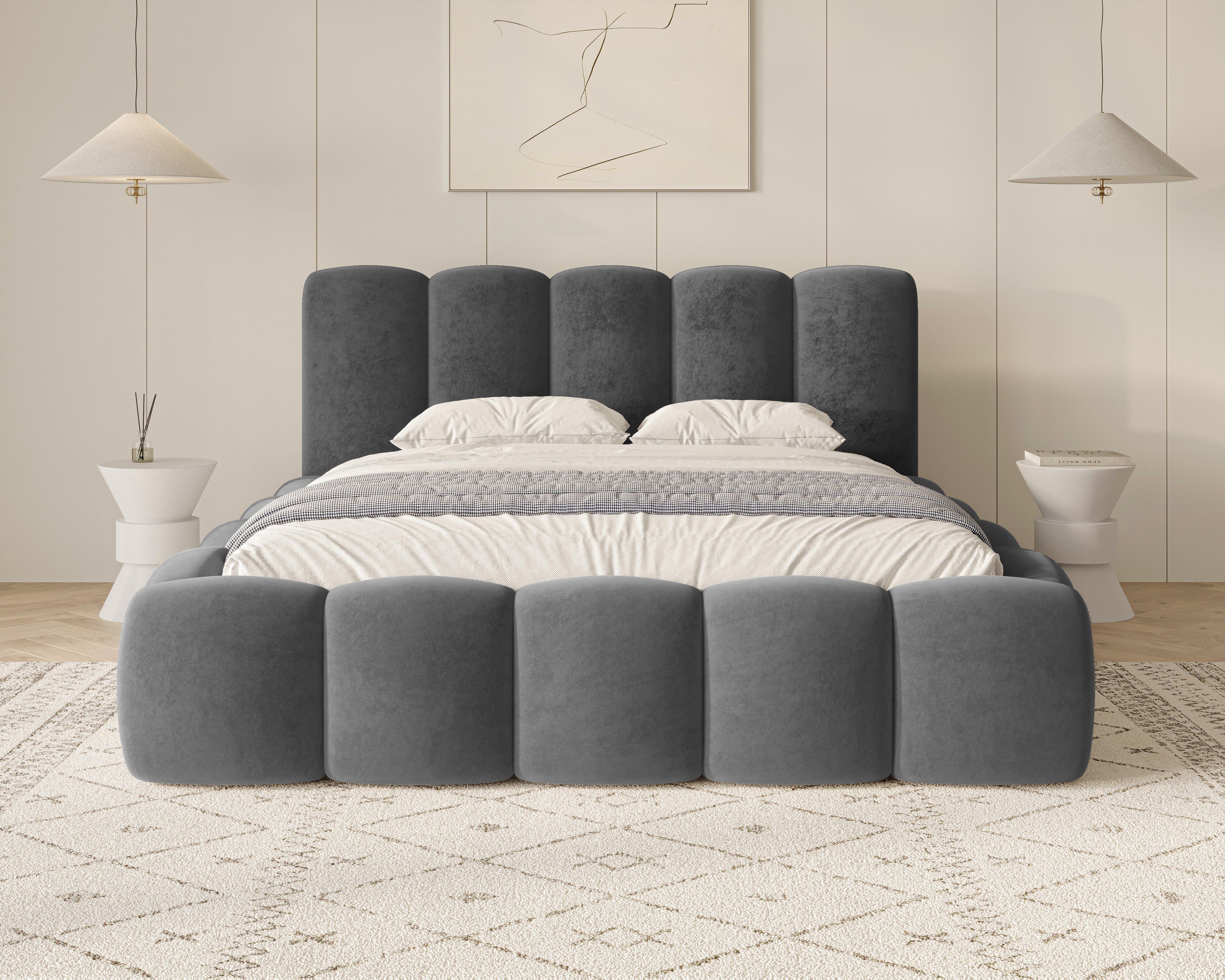 MOEBLO Polsterbett BUBBLE 18 (Polsterbett Bubble mit Bettkasten und Lattenrost aus Samt Velvet Velour Wolkenbett - Polsterbett 140), Maße (B x H x T): 163/183/203 x 100 x 220 cm