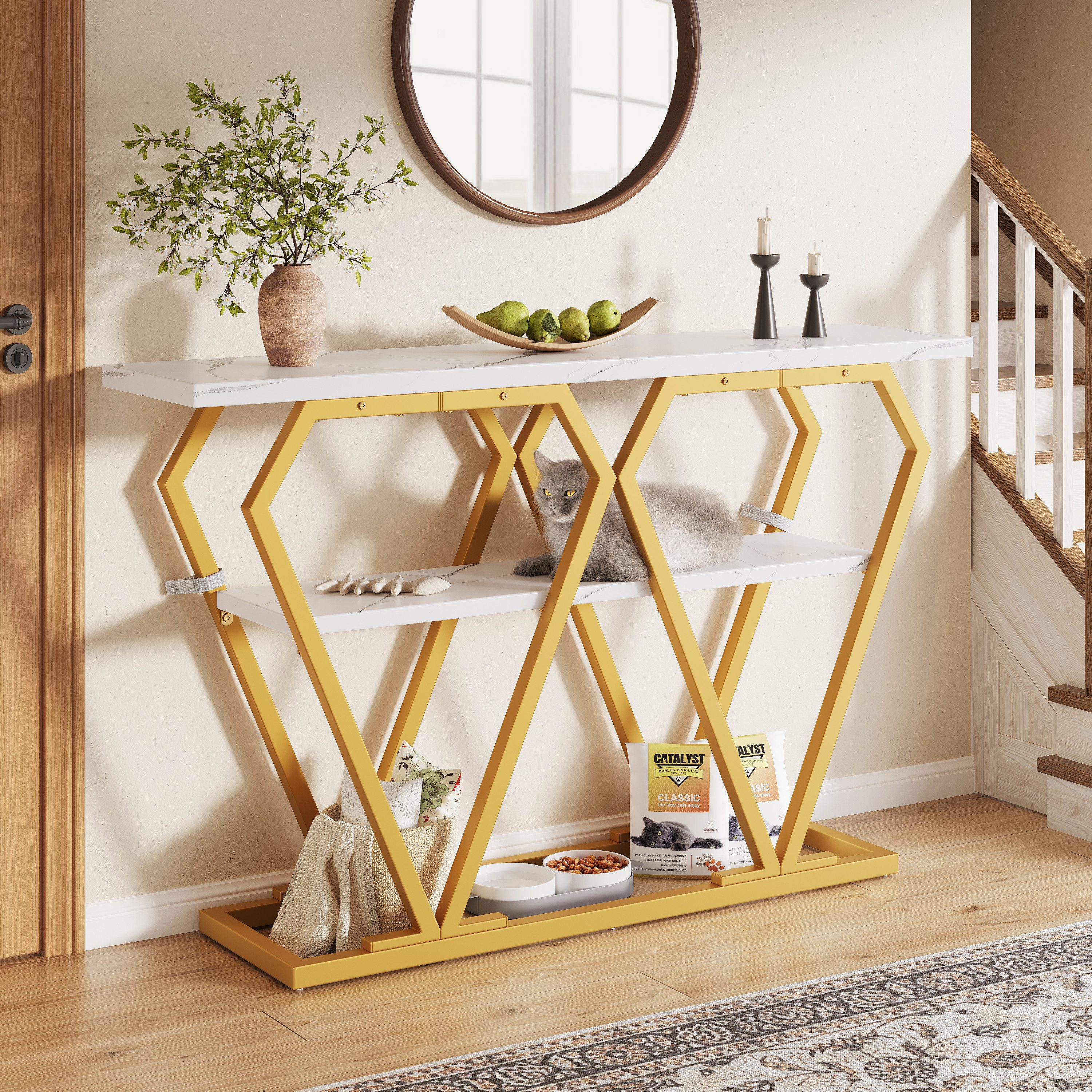 Luckice Konsolentisch Ess-&Küchentisch, Balkontisch -Holztisch mit Marmoroptik-Platte (120 x 29,5 x 80 cm)