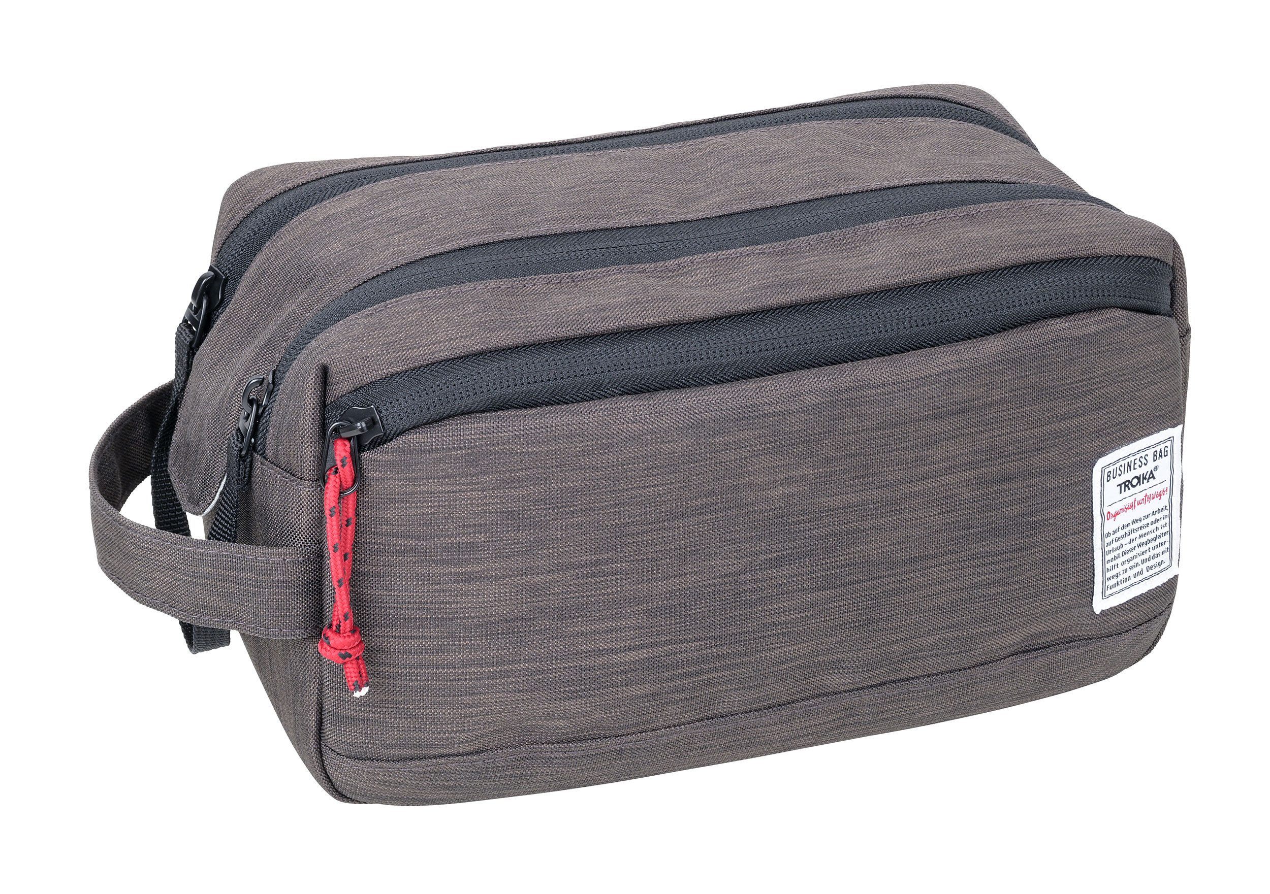 TROIKA Kulturbeutel zum Aufhängen WASHBAG aus Tarpaulin – robuste Waschtasche für Reisen, mit breiter Öffnung, Fächern und wasserabweisendem Material