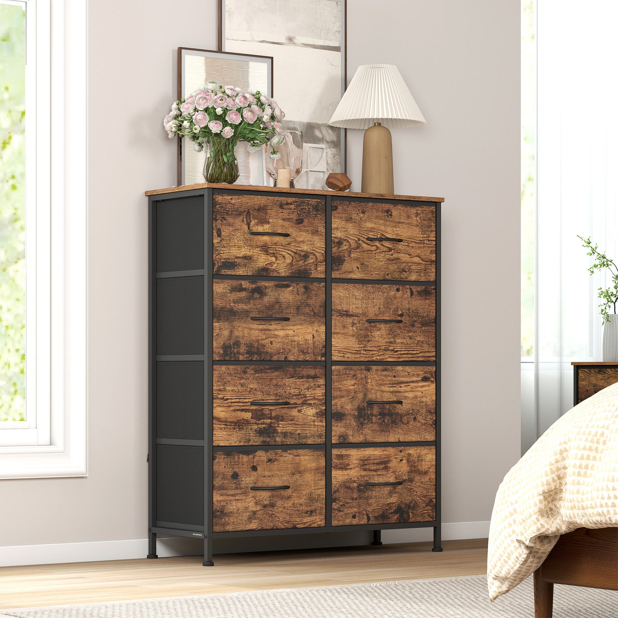 SONGMICS Kommode Schrank, Aufbewahrungsschrank, Stahl, MDF, Vliesstoff, für Schlafzimme