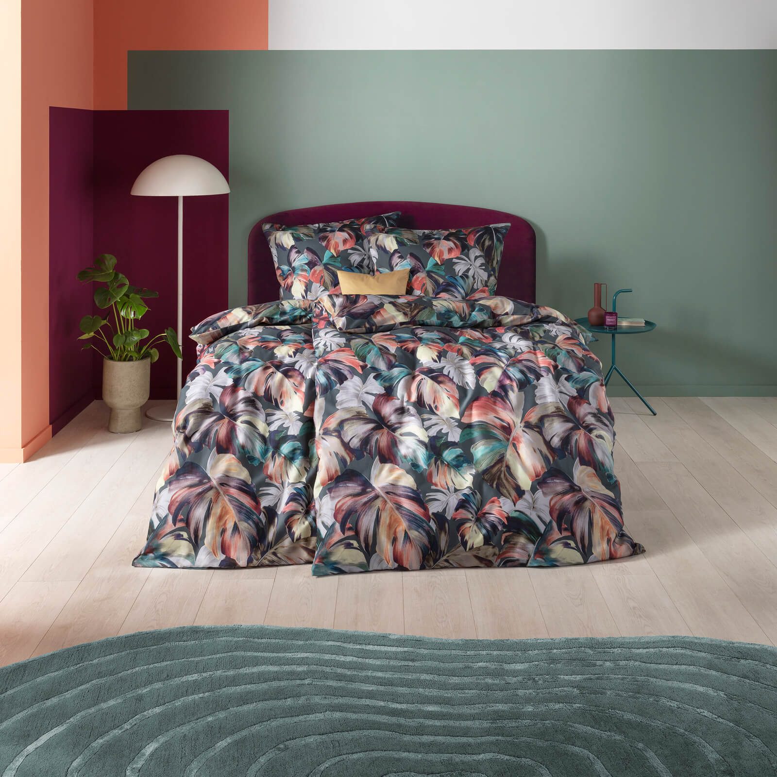 Estella Bettwäsche Amy 4832 532 Salbei, Satin, 2 teilig, Monstera, Tropen