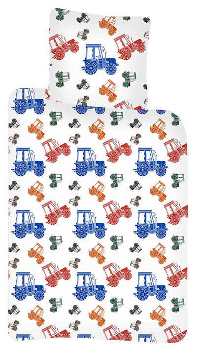 Kinderbettwäsche Baby Kinder Bettwäsche farbige Traktoren bunt, BrandMac, Renforcé, 2 teilig