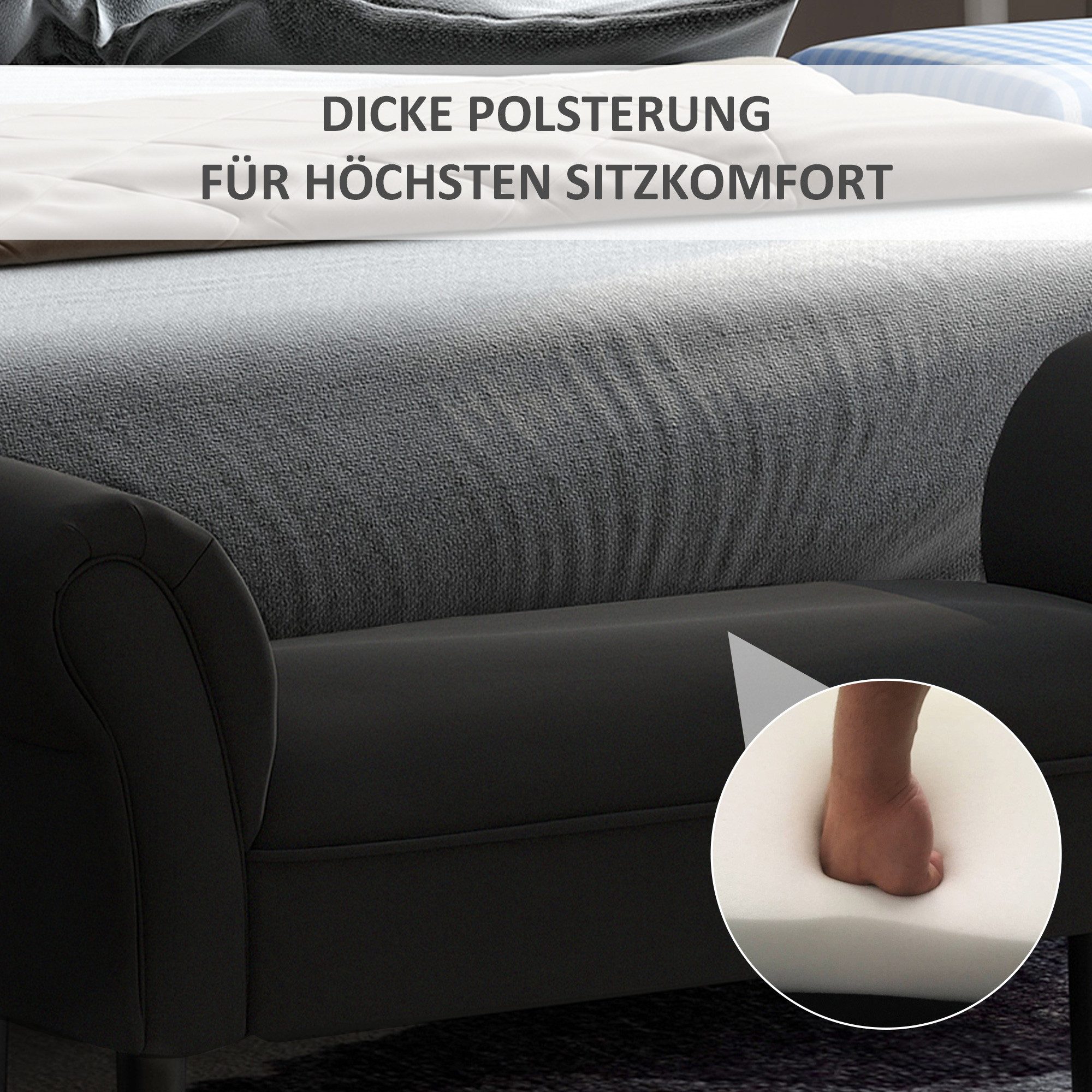 furnicato Polsterbank Sitzbank Bettbank 102x36x51 cm, schwarz, zeitloses Design (1-St)