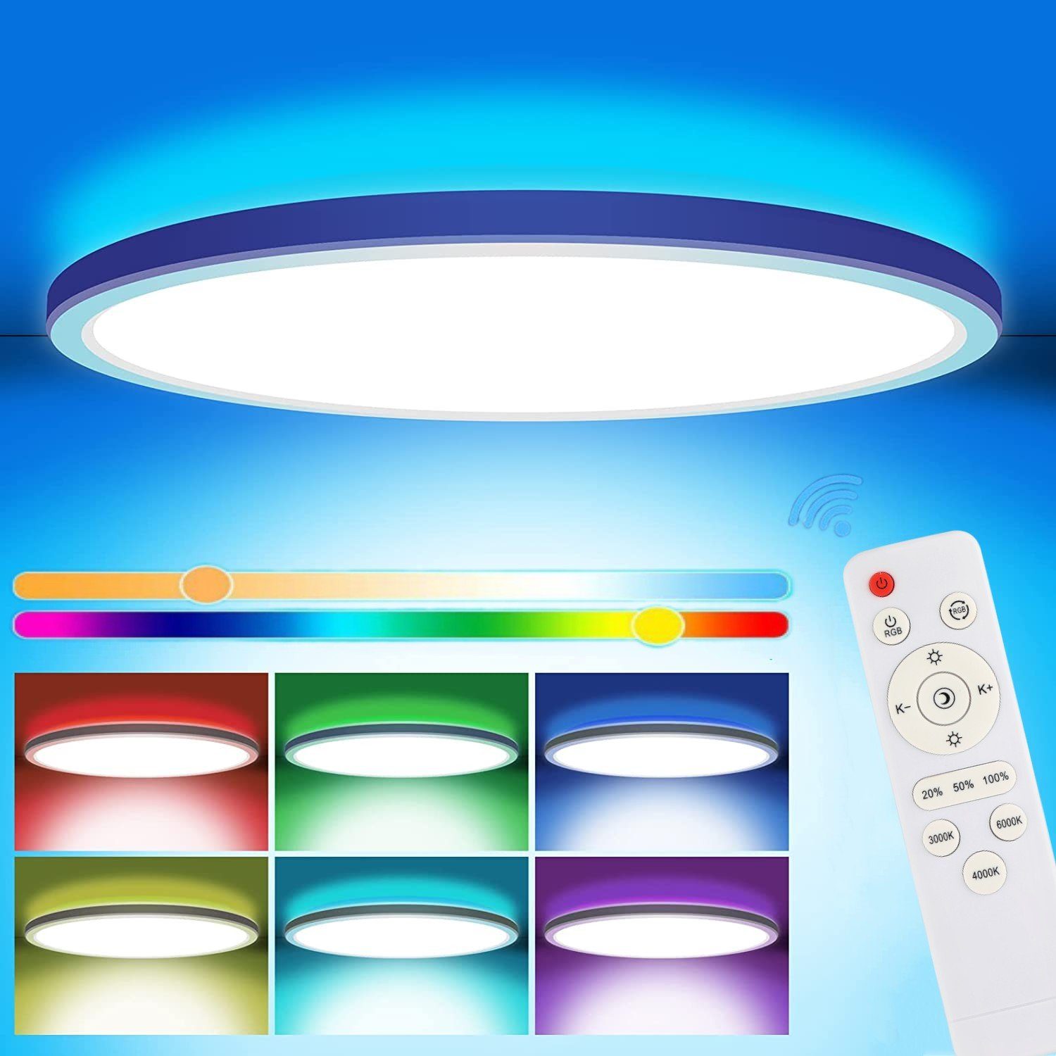 24W Deckenleuchte Kinderzimmer Küche Farbwechsel, LED LED fest 3200LM warmweiß, Deckenlampe, RGB Rund RGB, Schlafzimmer OULENBIYAR naturweiß, für Dimmbar Wohnzimmer tageslichtweiß, integriert, mit Fernbedienung, Deckenleuchte