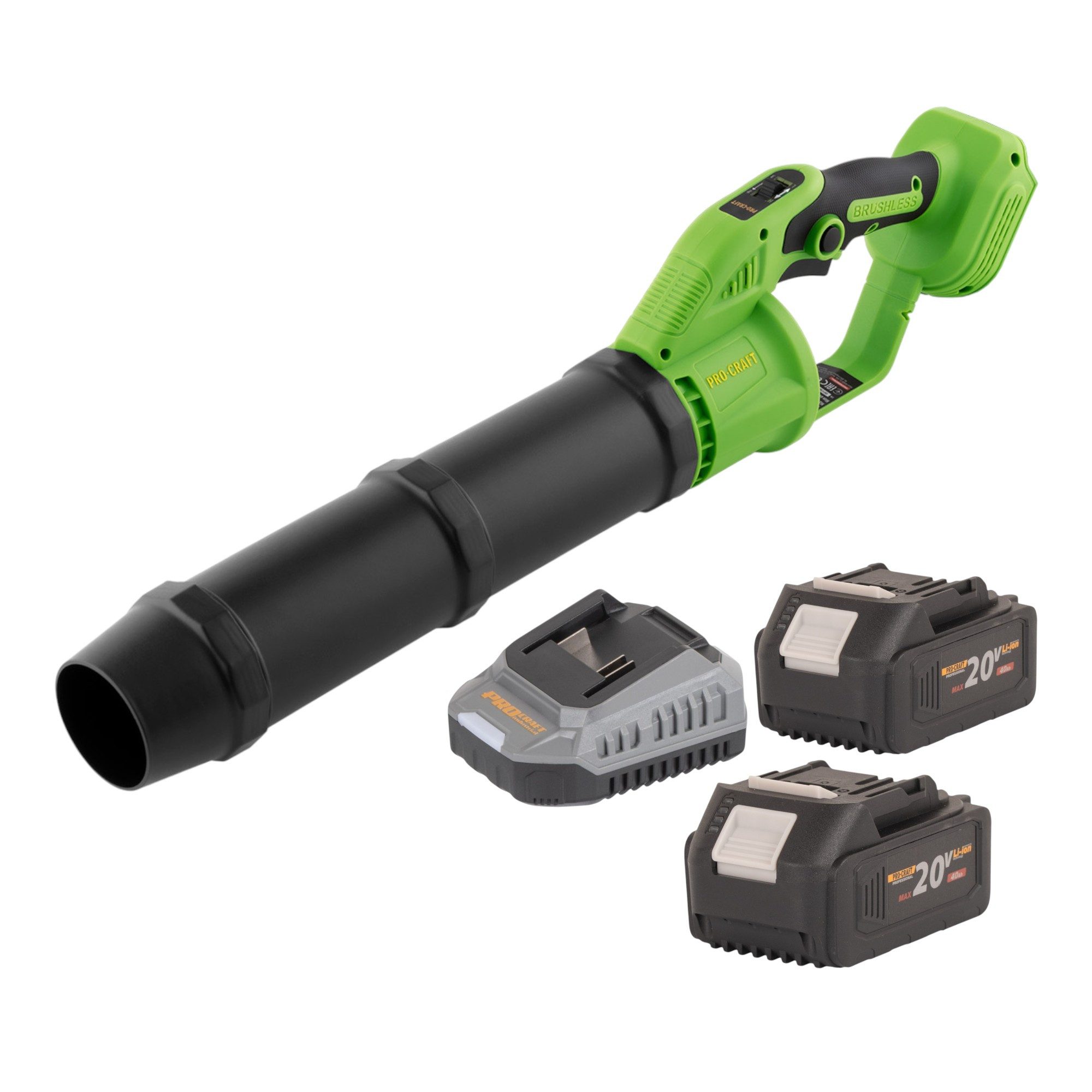 PRO CRAFT Akku-Laubbläser PB24bb 20 V Brushless + 2x Akku 4,0 Ah + Ladegerät