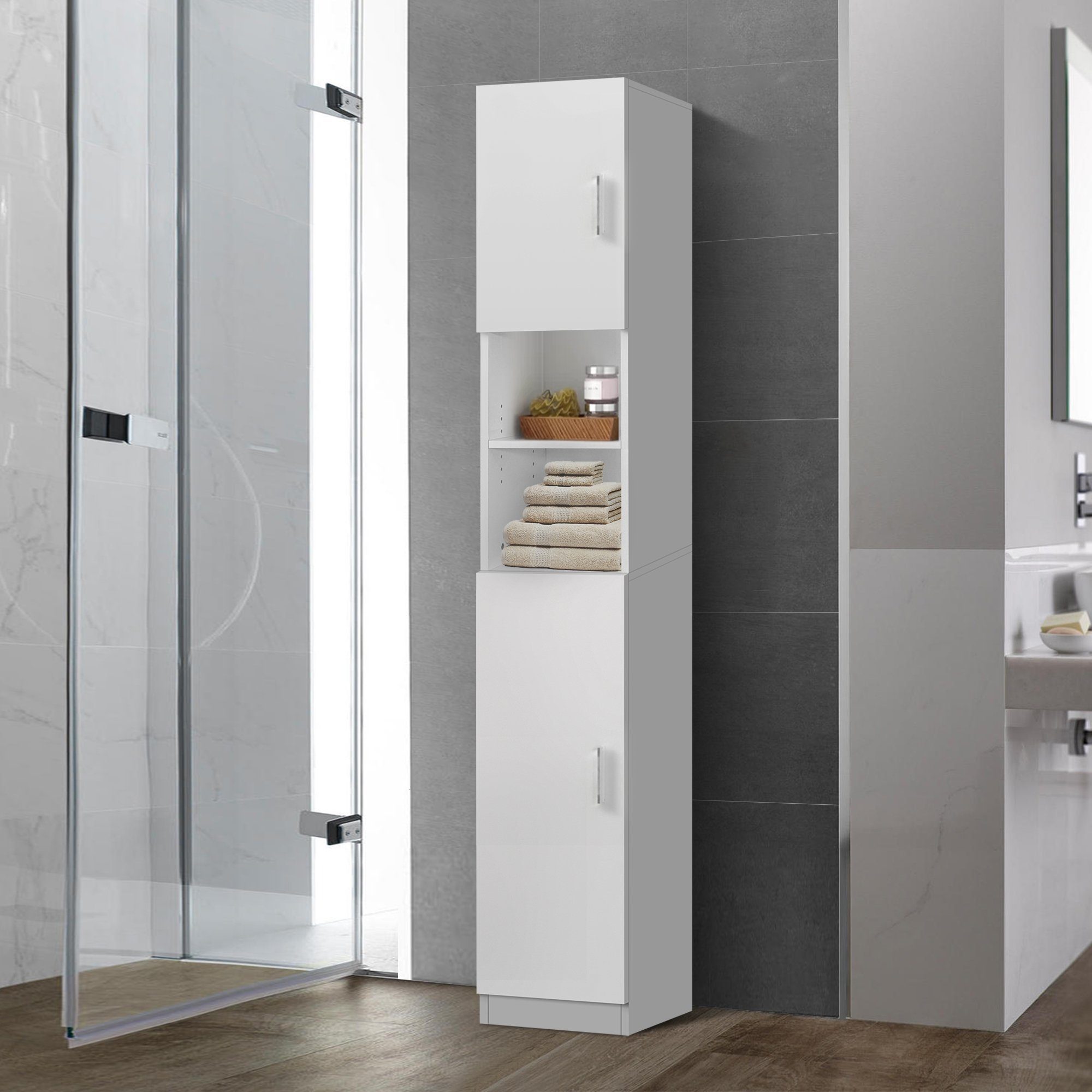 30x190x25 cm MDF Weiß Badezimmerspiegelschrank Badezimmerschrank aus ML-Design ML-DESIGN