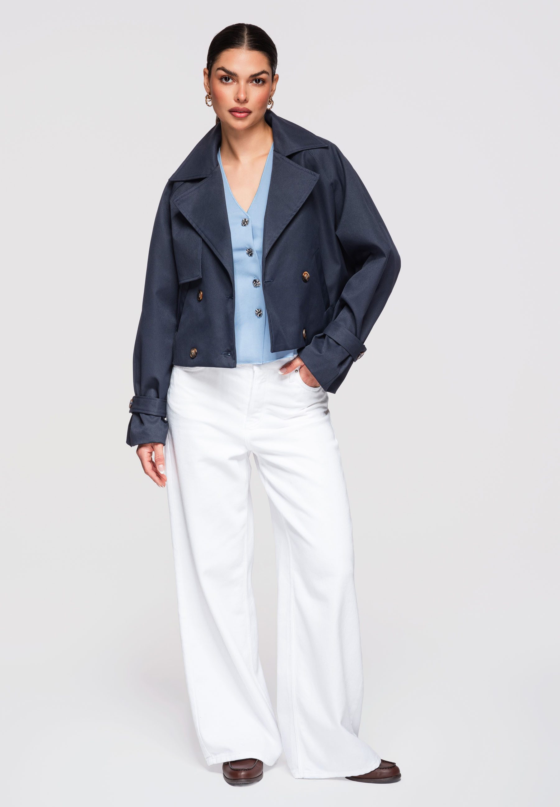 OMBRE Trenchcoat Kurzer Trenchcoat für Damen mit verkürztem Schnitt