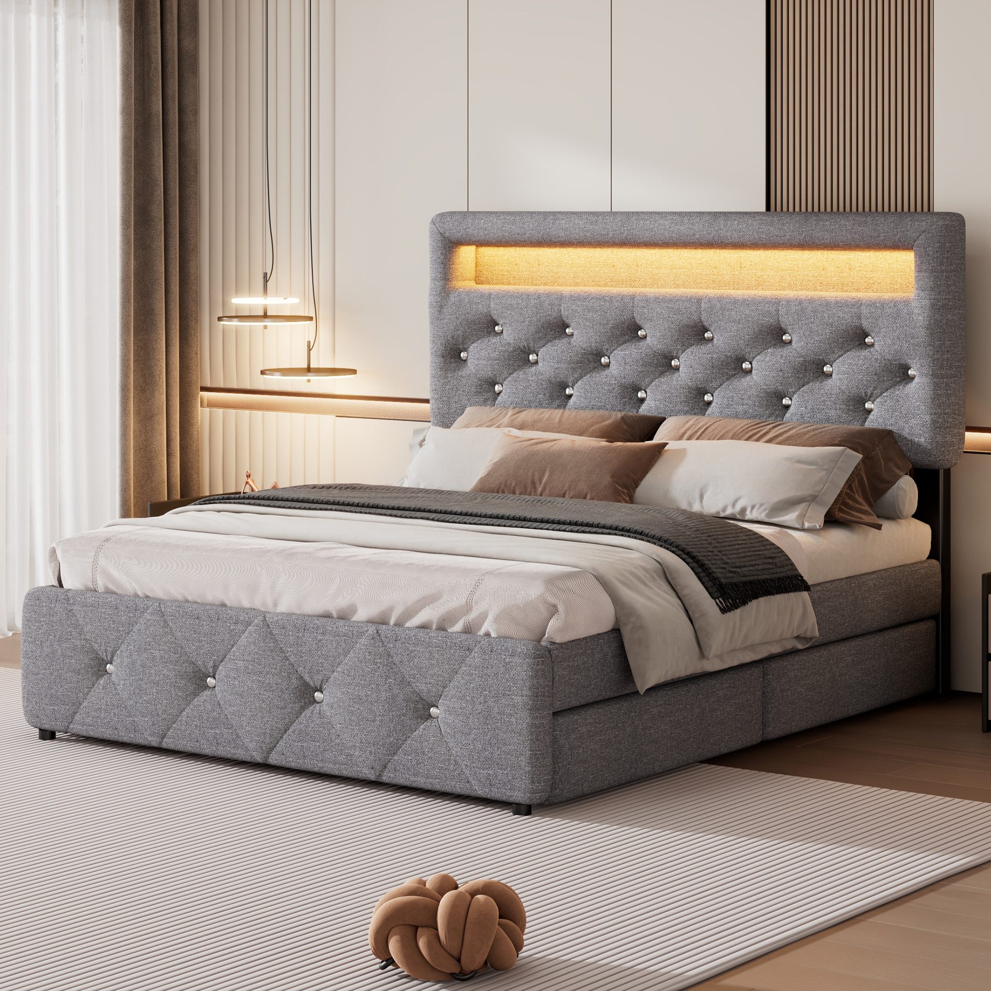 Flieks Polsterbett, LED Doppelbett 140x200cm mit günstig online kaufen