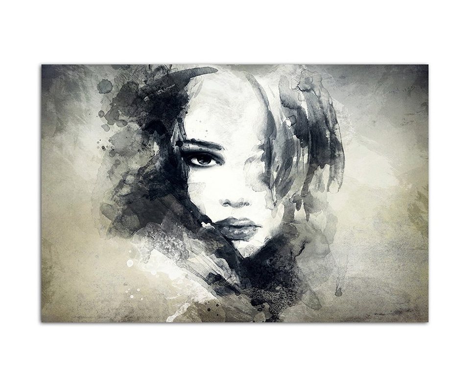 Sinus Art Leinwandbild 120x80cm Handmalerei Gesicht Frau Mädchen abstrakt