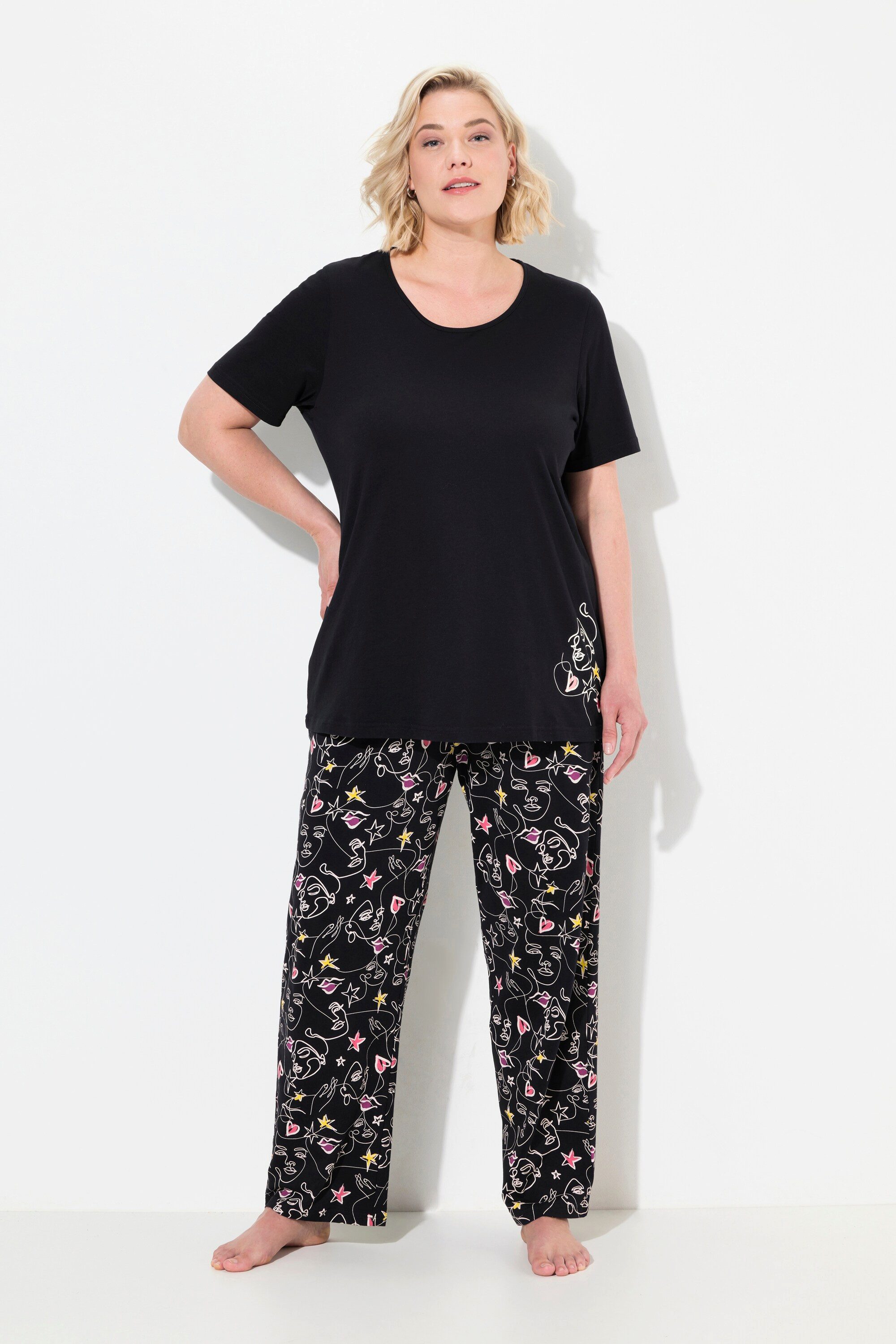 Ulla Popken Pyjama Pyjama Zweiteiler Scribble-Herz Halbarm lange Hose günstig online kaufen
