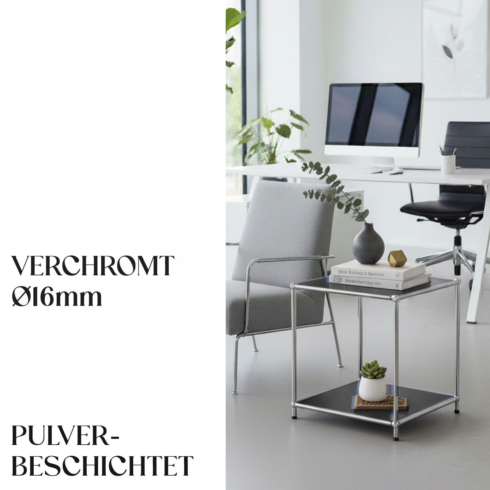 Floordirekt Standregal Concept Epure MK-012 Metallregal, B40 × T40 × H46 cm, diverse Farben, modular, Beistelltisch mit offenen Ablagen, verchromtes Metallgeste – Bild 4 von 5