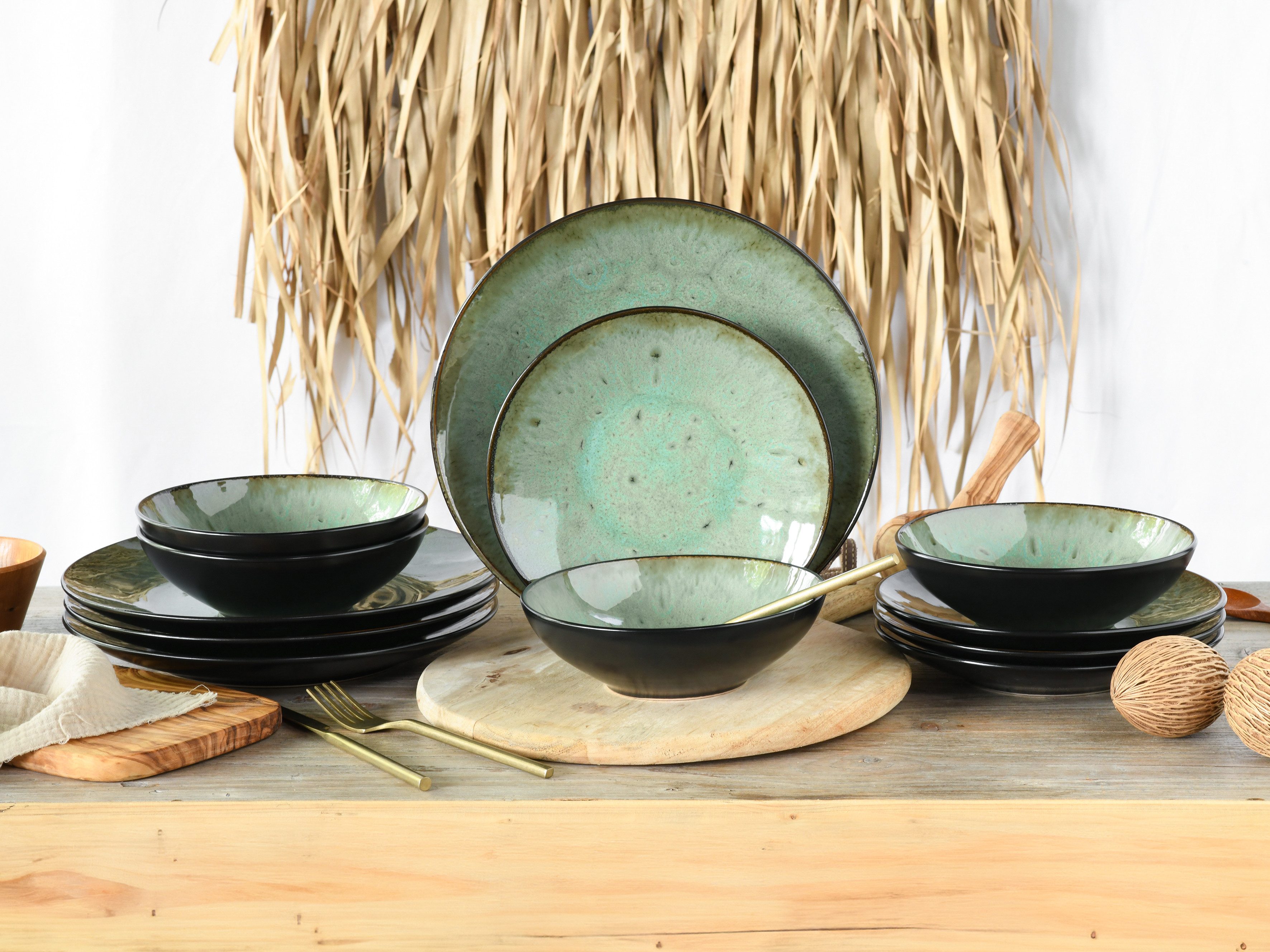 CreaTable Teller-Set Jawa, Tellerset 12-tlg (12-tlg), 4 Personen, Steinzeug, Reaktivglasur