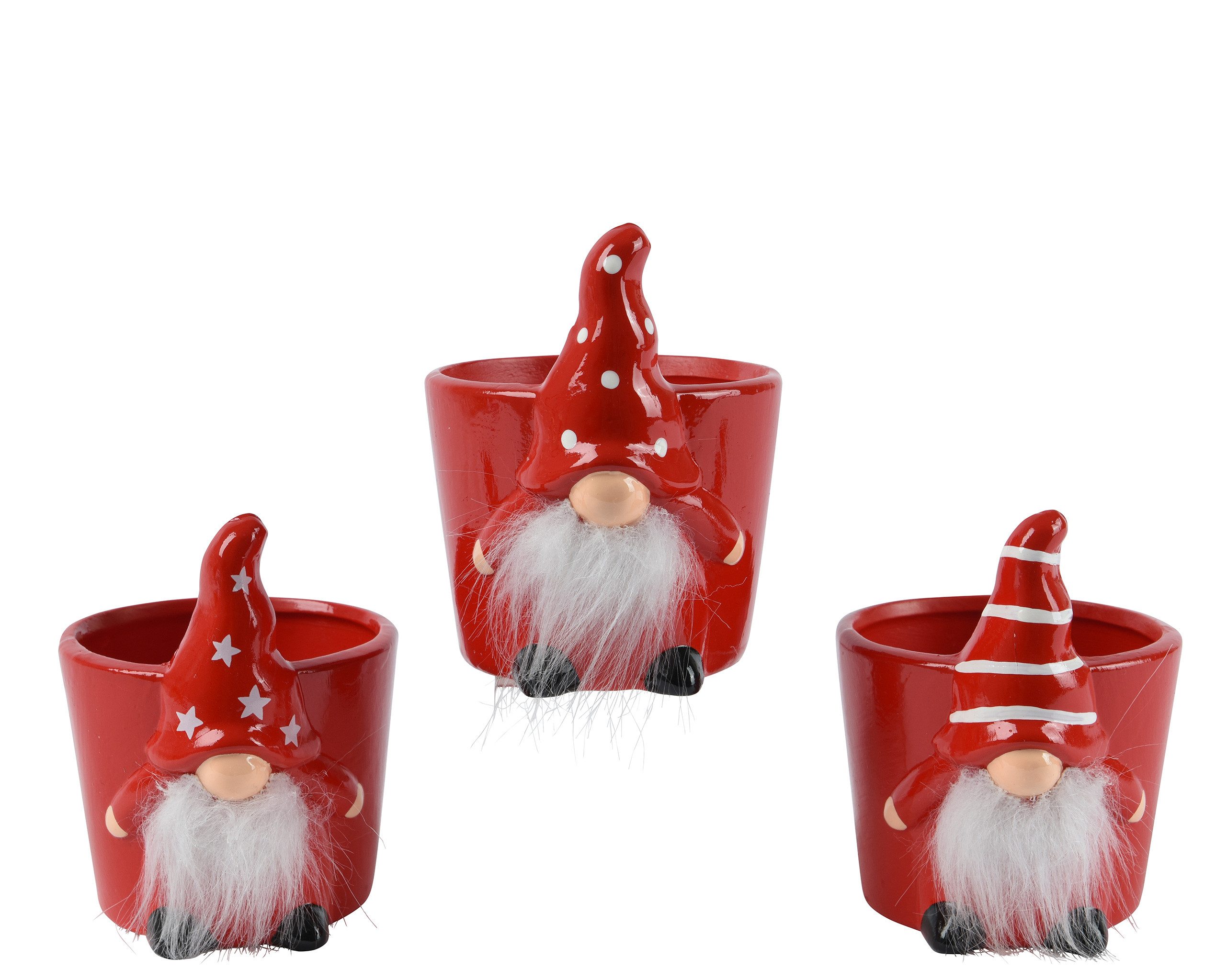 Kaemingk Blumentopf, Blumentopf / Übertopf 9x11cm Keramik Wichtel Rot Weiß günstig online kaufen