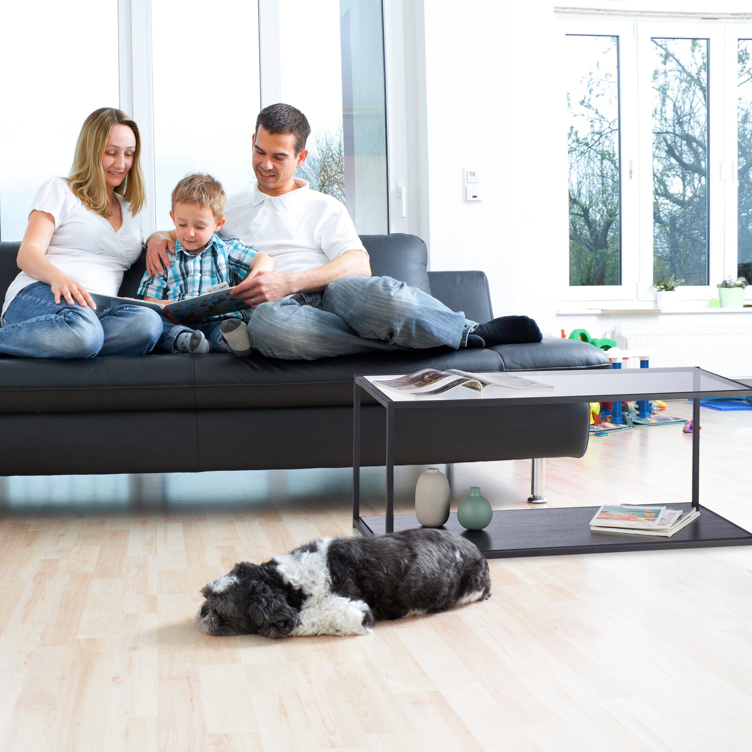 relaxdays Couchtisch Glas mit schwarzer Ablage günstig online kaufen