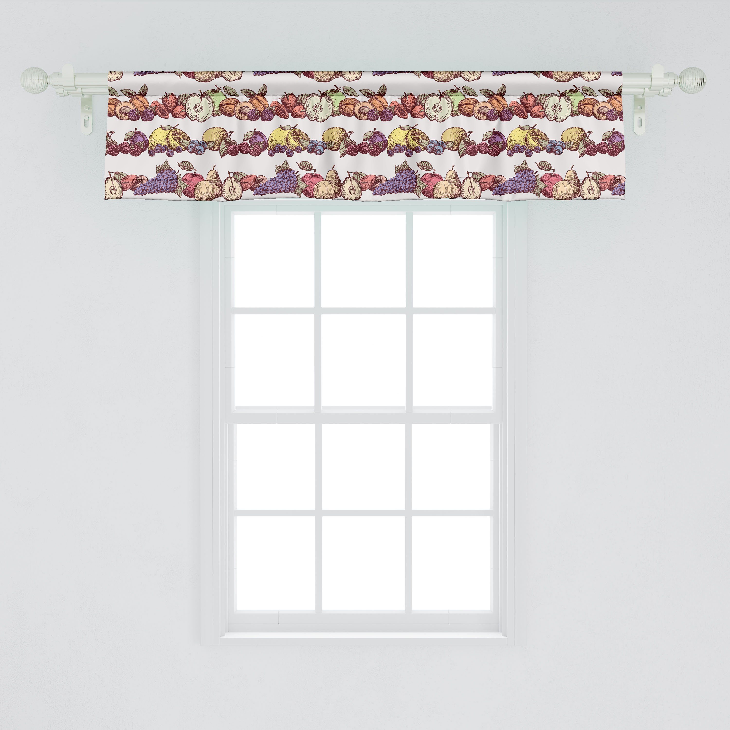 Scheibengardine Vorhang Volant für Küche Früchte Obst Stangentasche, Hohe Abakuhaus, mit Schlafzimmer Reife Microfaser, Detaillierte Dekor