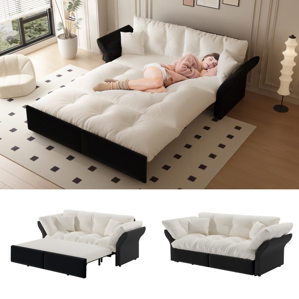 BBG Schlafsofa 3-in-1 Schlafsofa 190 cm – Platzsparendes Ausziehsofa mit Bettfunktion, Kleine Größe Gästebett, Velours Couch mit Kissen, Perfekt für kleine Wohnungen & Besuch