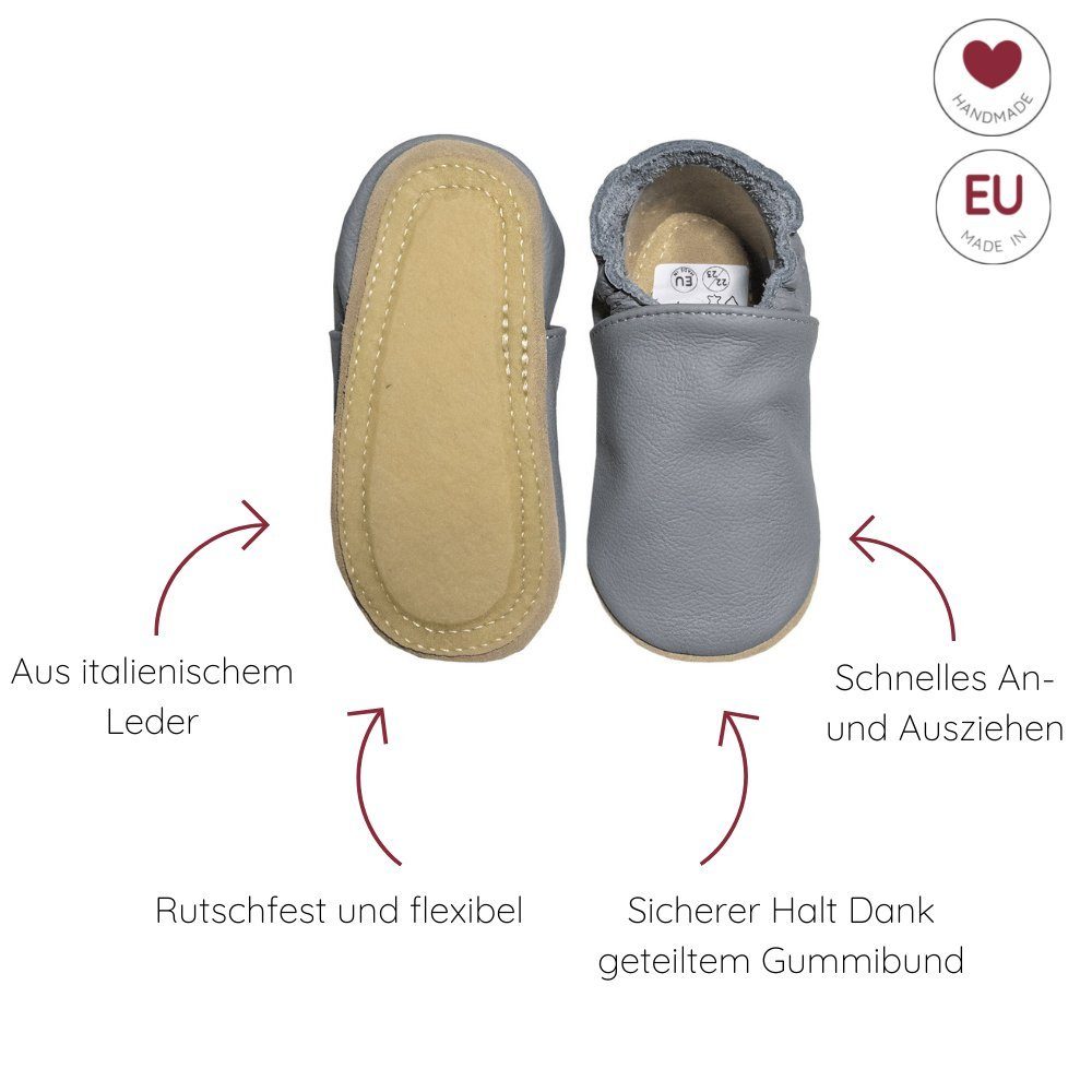 in Lauflernschuh HOBEA-Germany Farben Safestep, silber Kinderhausschuhe Kitaschuhe Stern grau verschiedenen