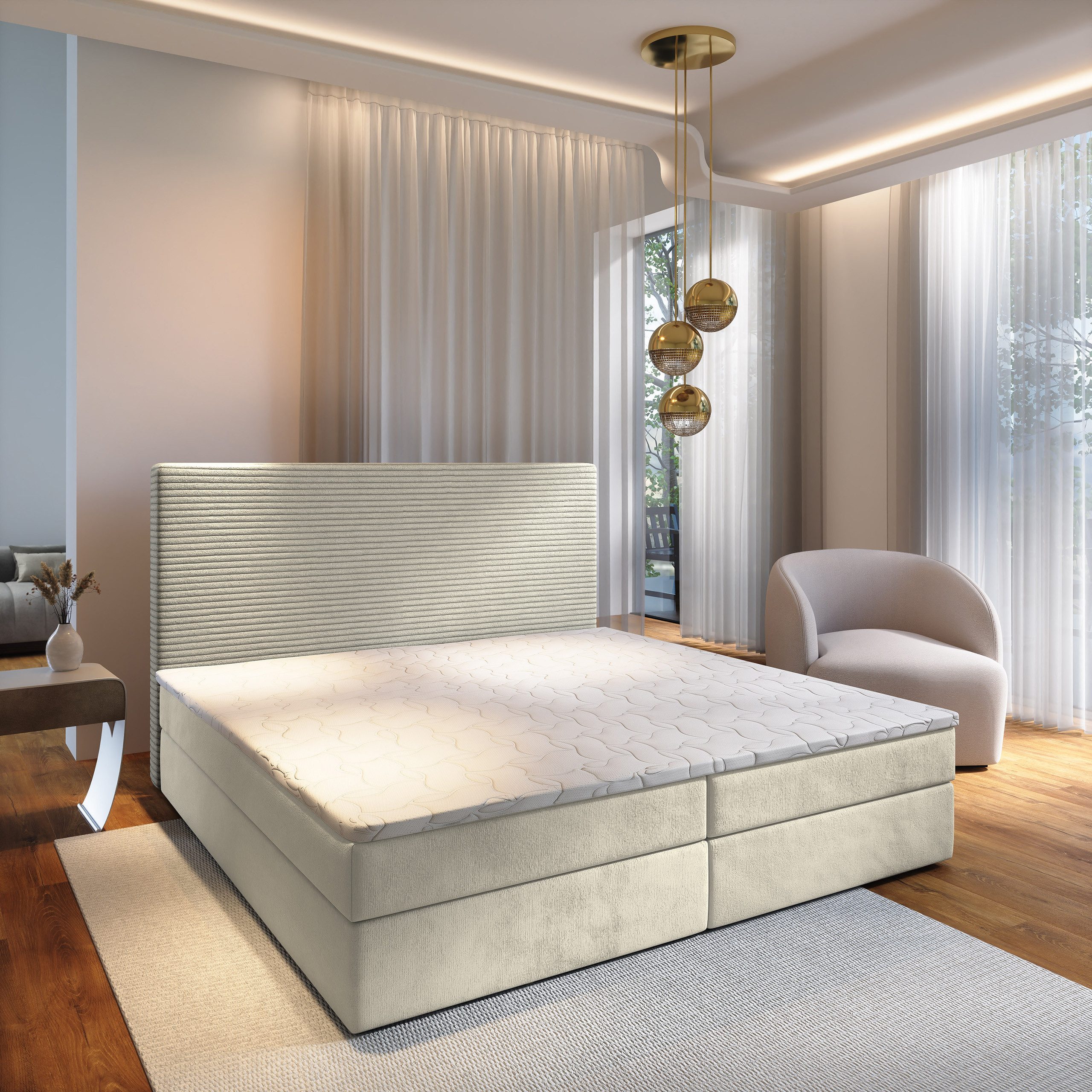 Masseno Boxbett GIARRO 140x200 cm mit Bonell Matratze und Topper