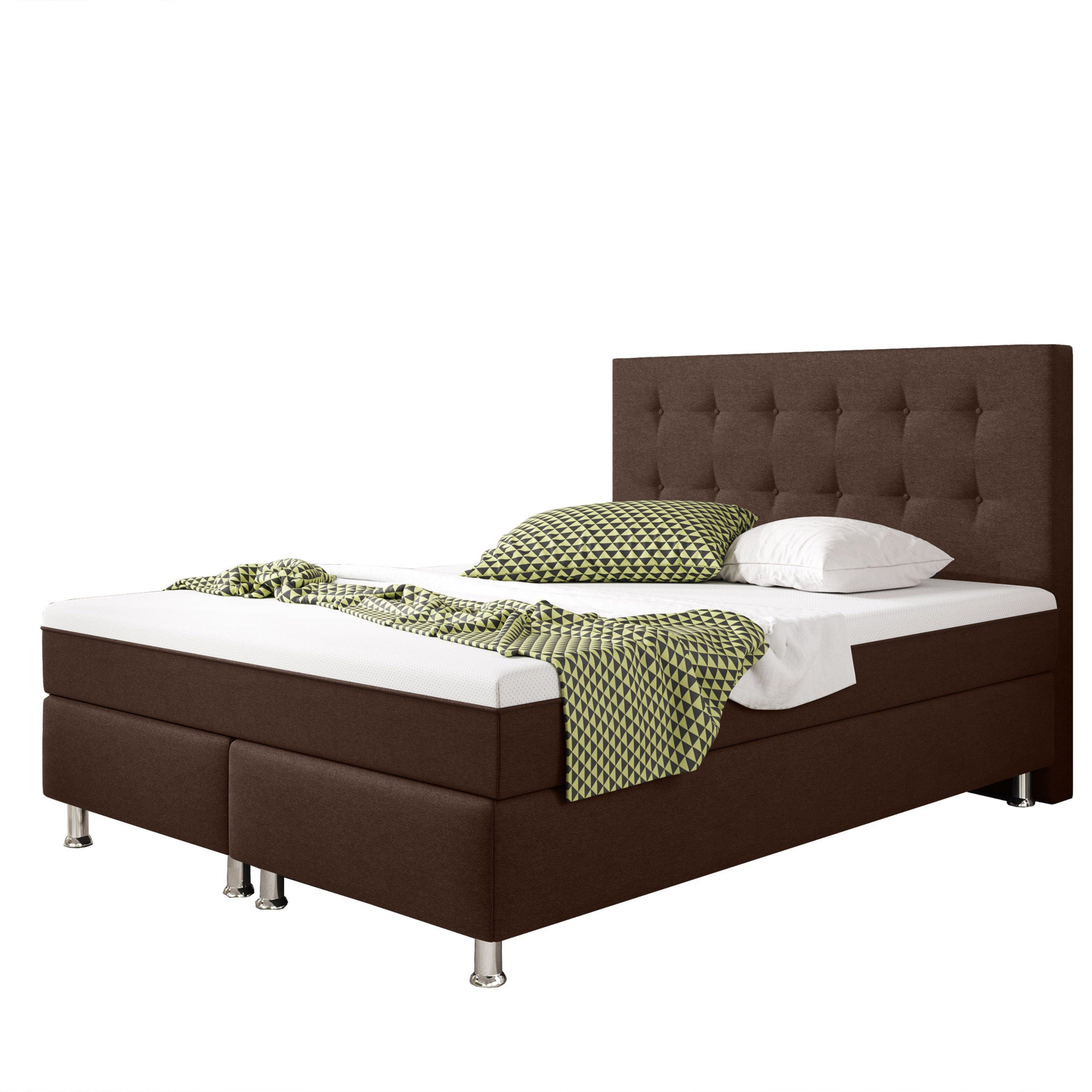 inter Boxspringbett Köln Plus 140x200 cm Webstoff (140x200 cm, Braun), inkl. Matratze mit Bezug in Topper-Optik