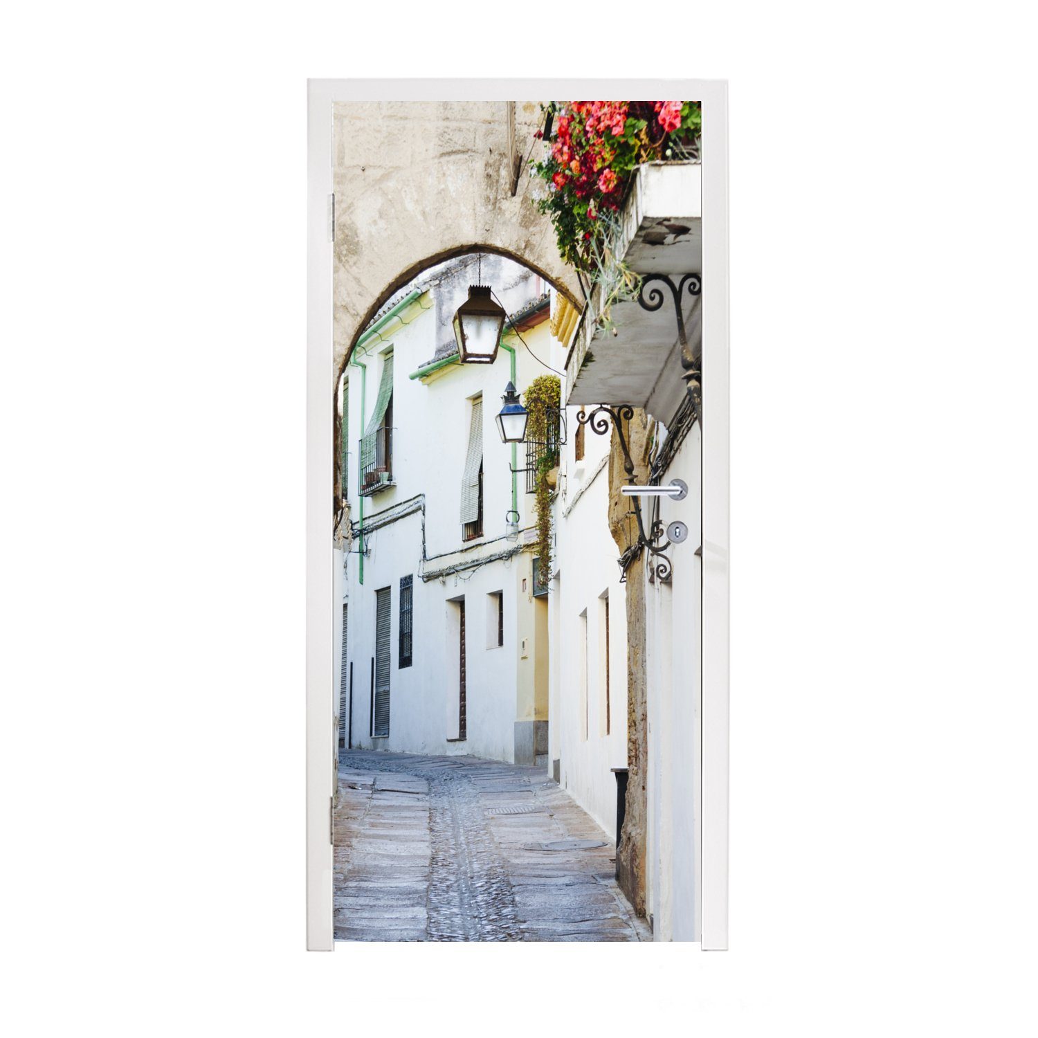 MuchoWow Türtapete Ruhige und gemütliche Straßen von Cordoba in Spanien, Matt, bedruckt, (1 St), Fototapete für Tür, Türaufkleber, 75x205 cm
