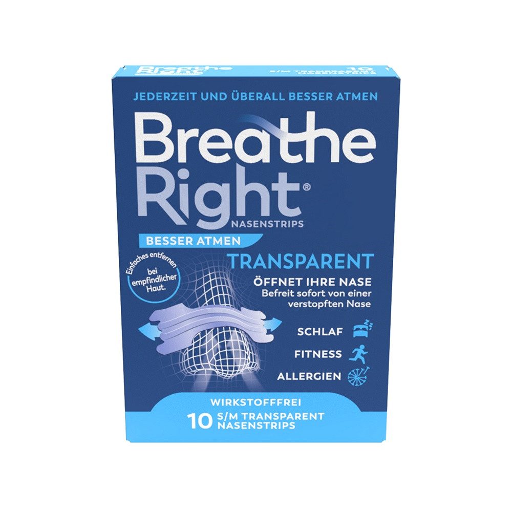 Besser Atmen Breathe Right® Nasenpflaster Nasenstrip transparent (1x10St, 10 St), öffnen die Nase für ein leichteres Atmen
