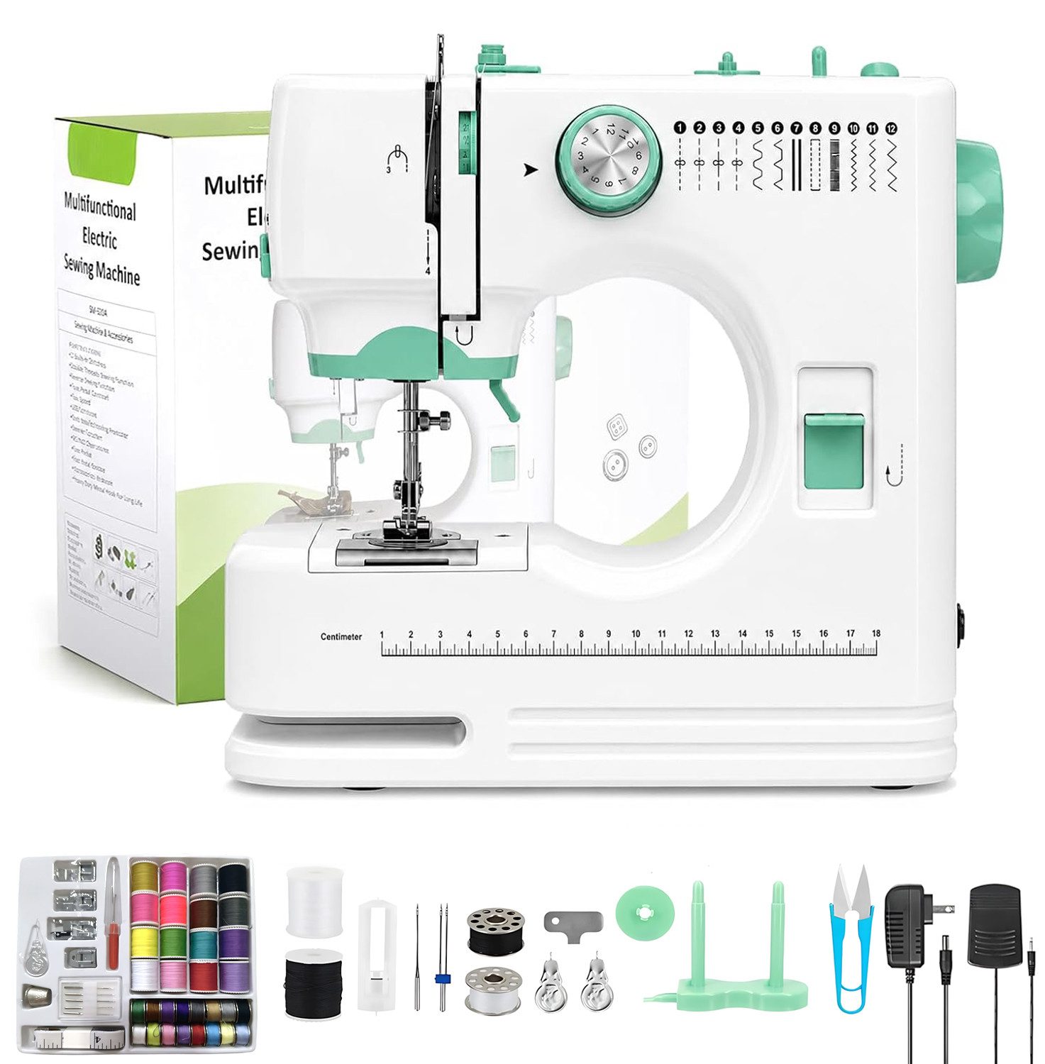 AKKEE Nähmaschine Mini-Handnähmaschine Multifunktionale Haushaltsnähmaschine, Mit 12 verschiedenen Stichen, Geeignet für Anfänger