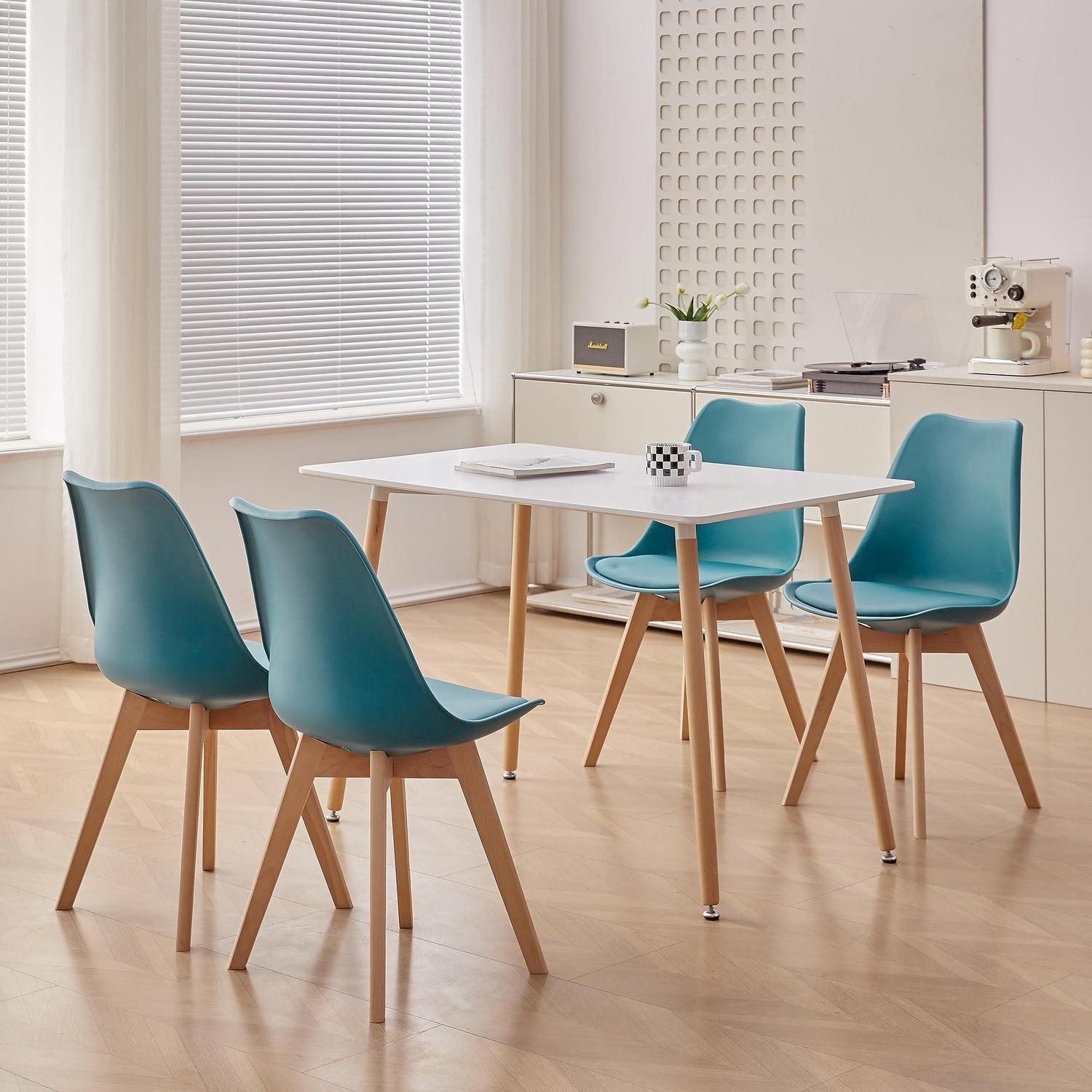 LuxusKollektion Essgruppe Essgruppe Esstisch skandinavische 1 Tisch + 4 Stühle Weiß + Grün