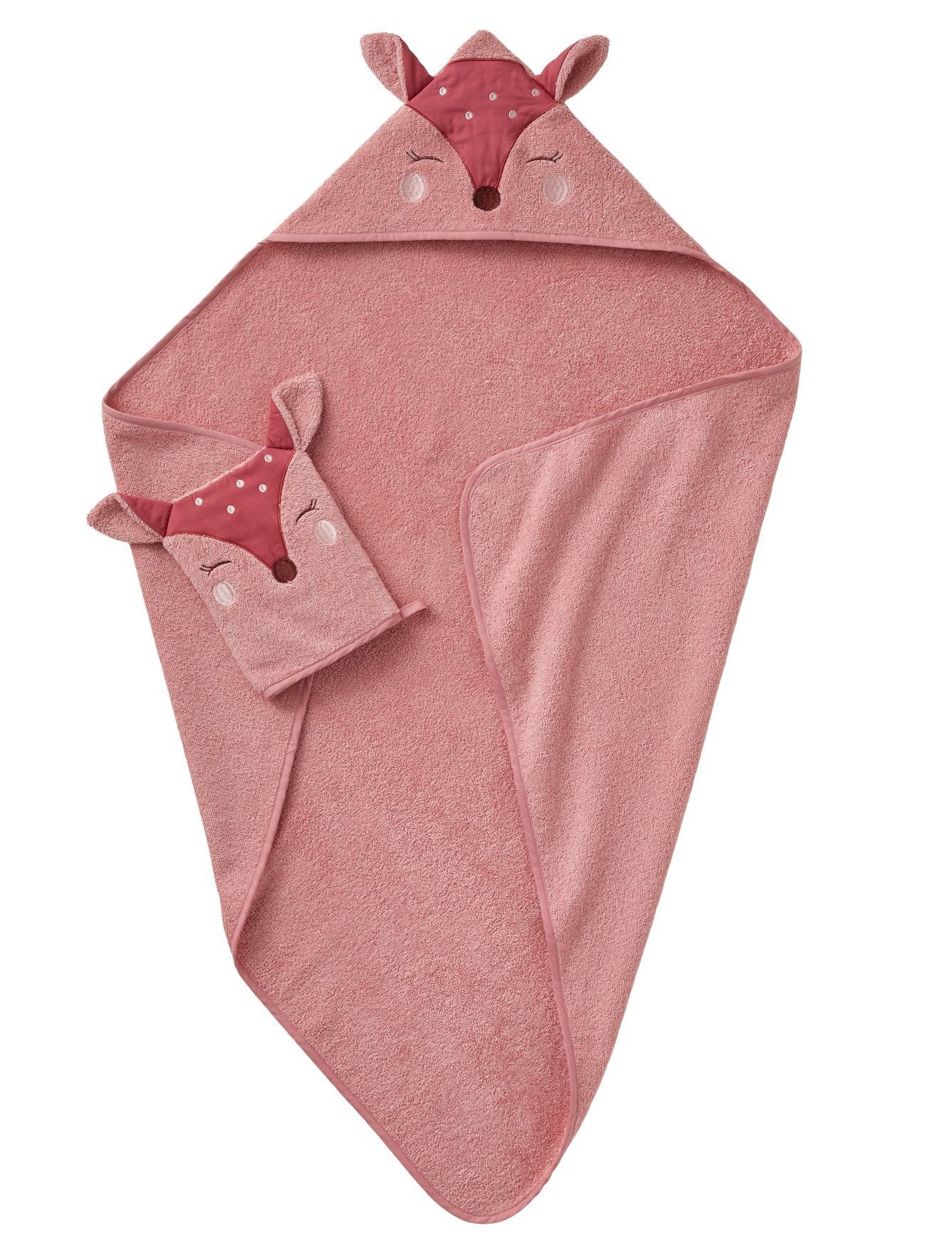 vertbaudet Kapuzenhandtuch Baby-Set: Badetuch und Waschhandschuh REH