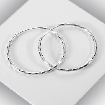 Materia Paar Creolen Damen Silber gekordelt gedreht Ø35mm SO-284, 925 Sterling Silber, rhodiniert