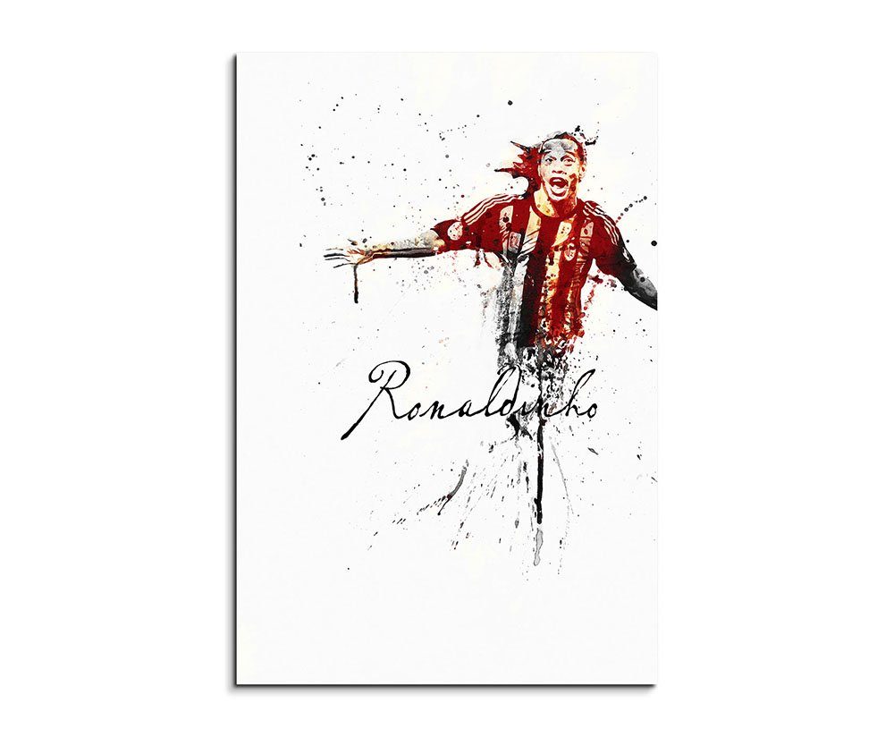 Sinus Art Leinwandbild Ronaldinho III 90x60cm Keilrahmenbild Kunstbild Aquarell Art Wandbild auf Leinwand fertig gerahmt O
